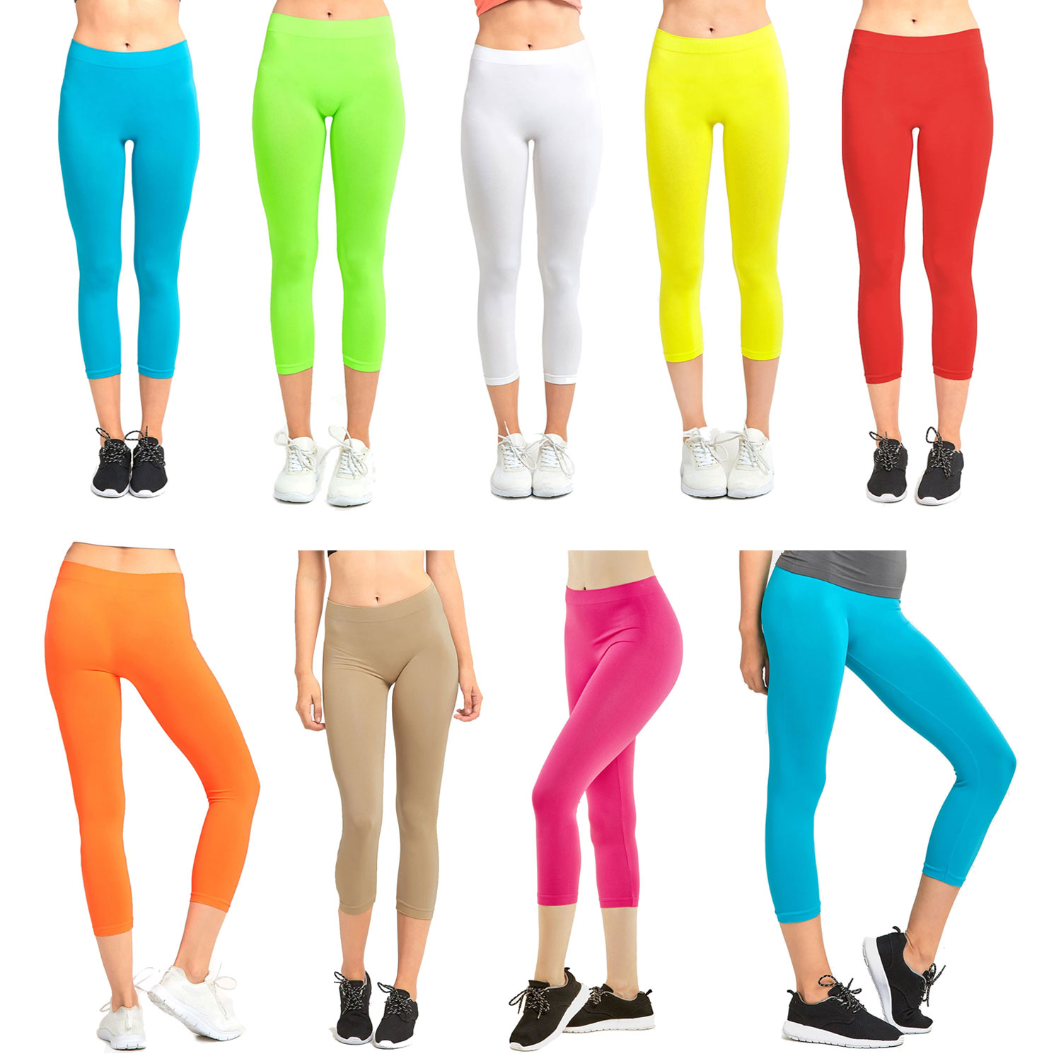 6 Pack Ladies Nylon Capri Leggings