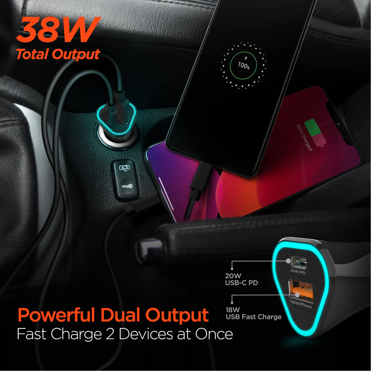 Car Charger dual port 38W