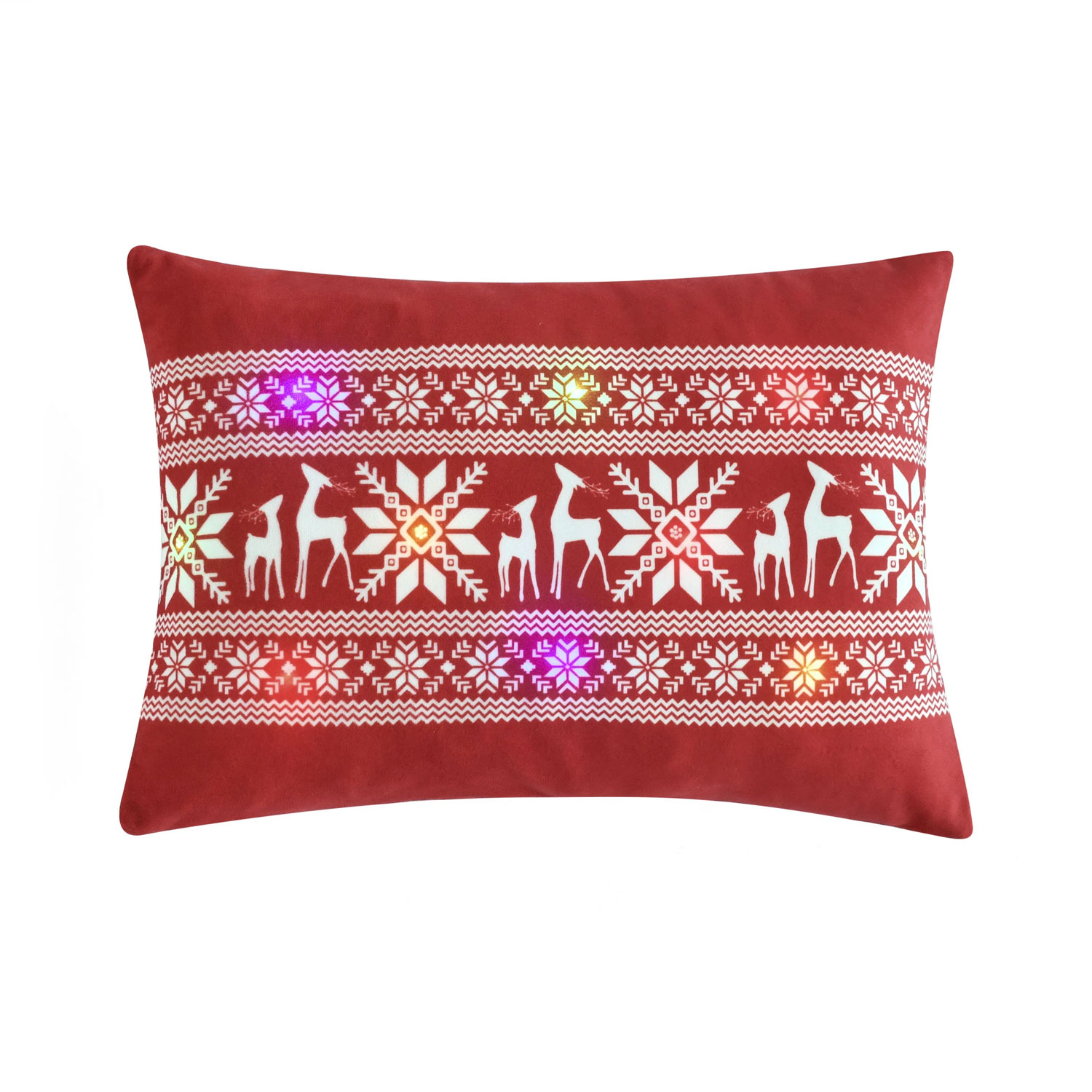 Snowflake And Reindeer LED Light Decorative Pillow Lush Decor