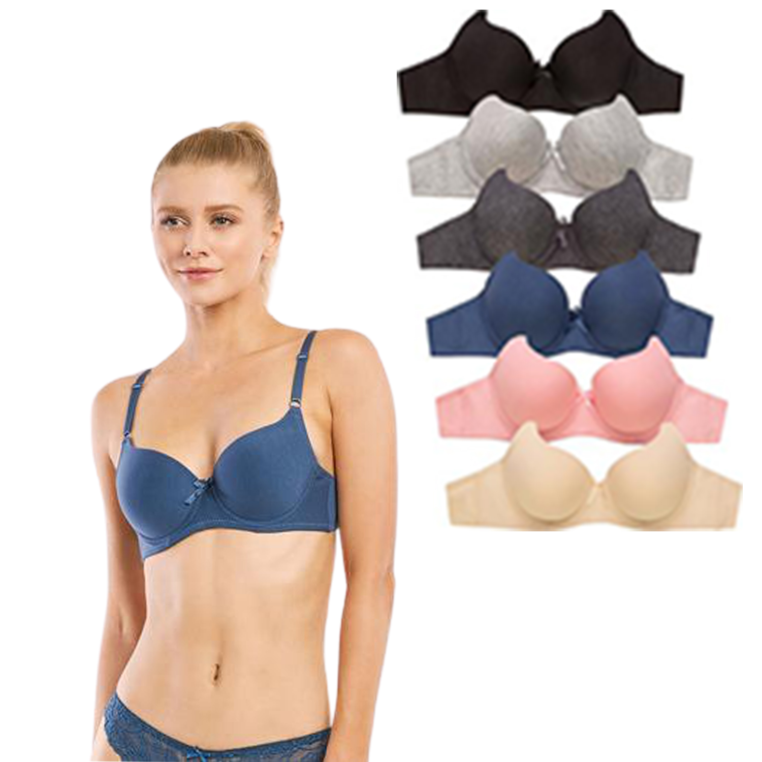 Ladies Plain Cotton Bra - 6 Pack