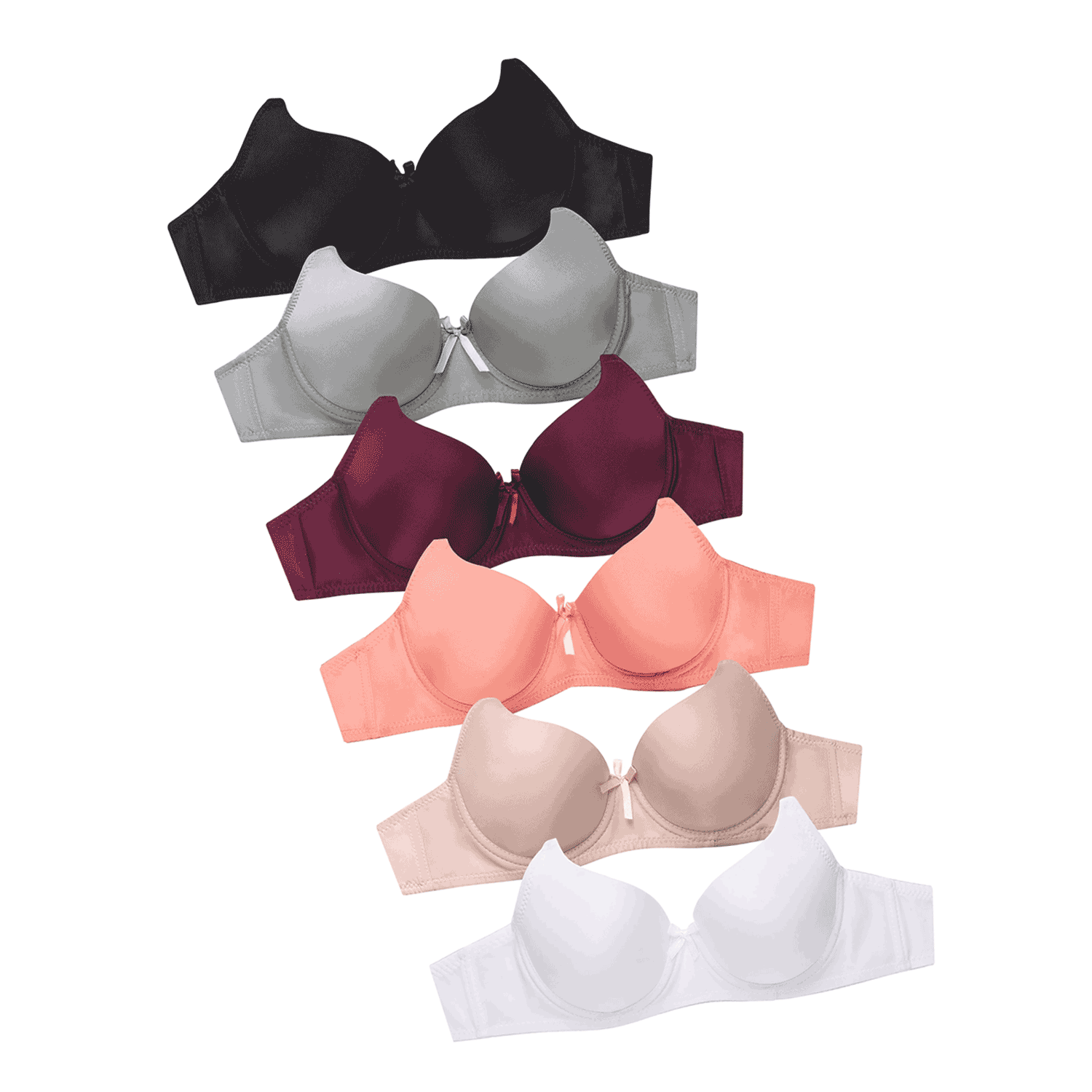 6 Pack Set Full Cup Plain Bra And Bikini Nylon Panty