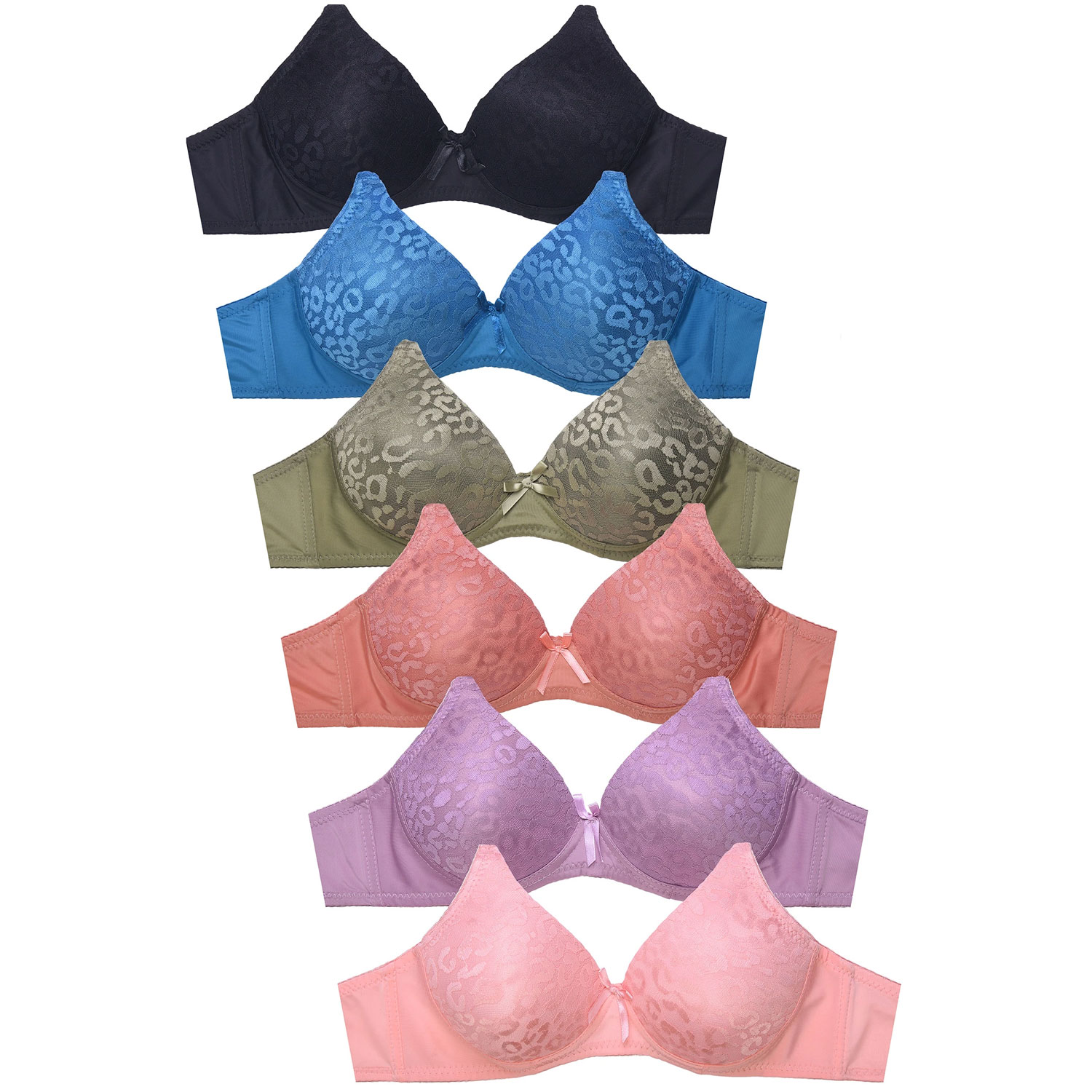 Ladies Lace No Wire Bra Pack Of 6