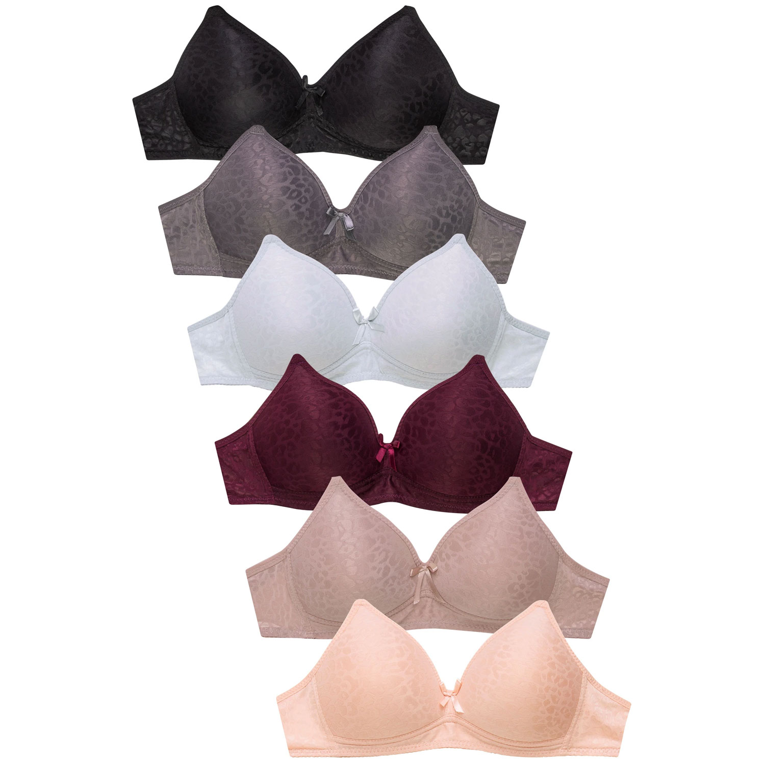 Ladies Full Cup Cotton And Jacquard No Wire Plain Bra Pack Of 6