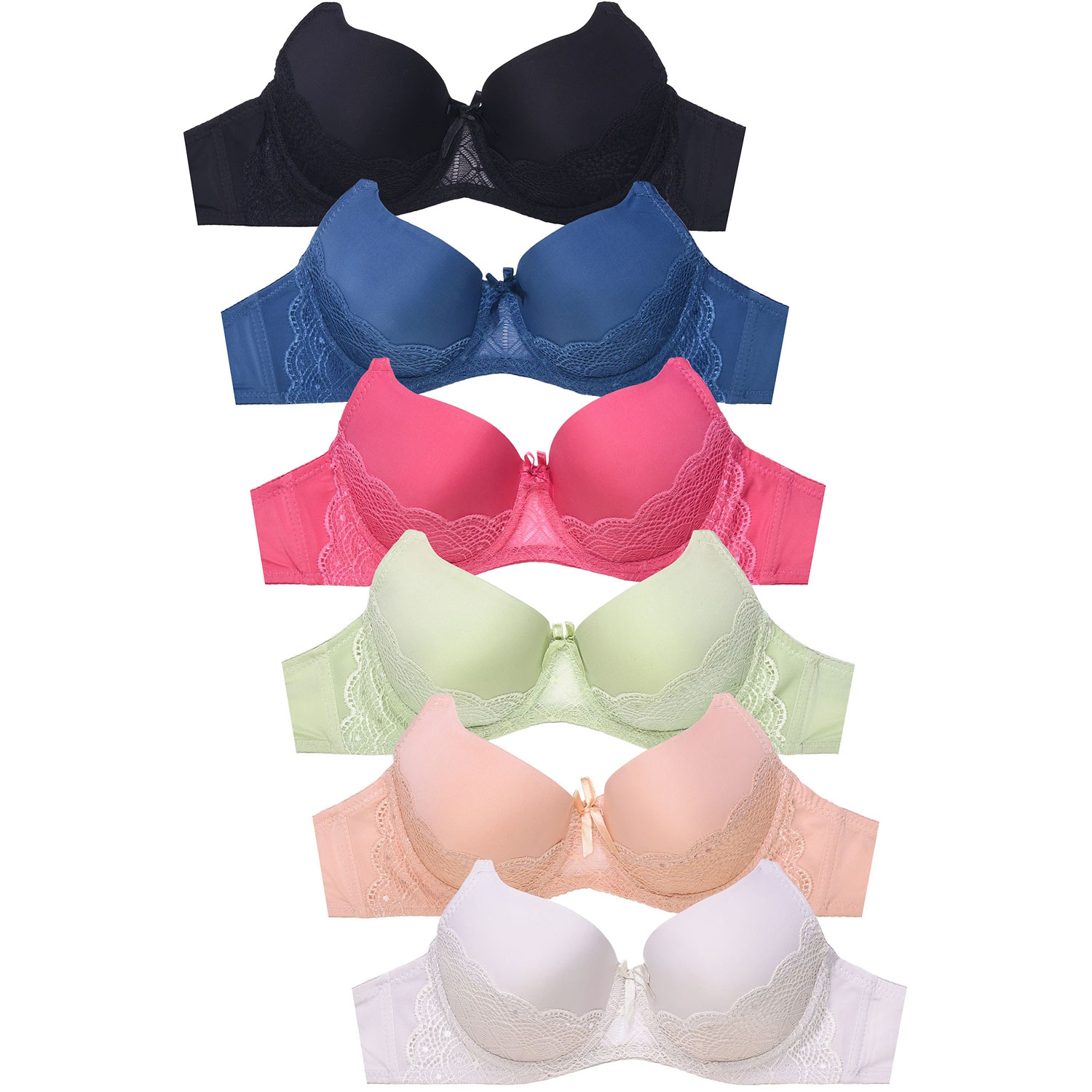 Ladies Full Cup Cotton And Jacquard No Wire Plain Bra Pack Of 6