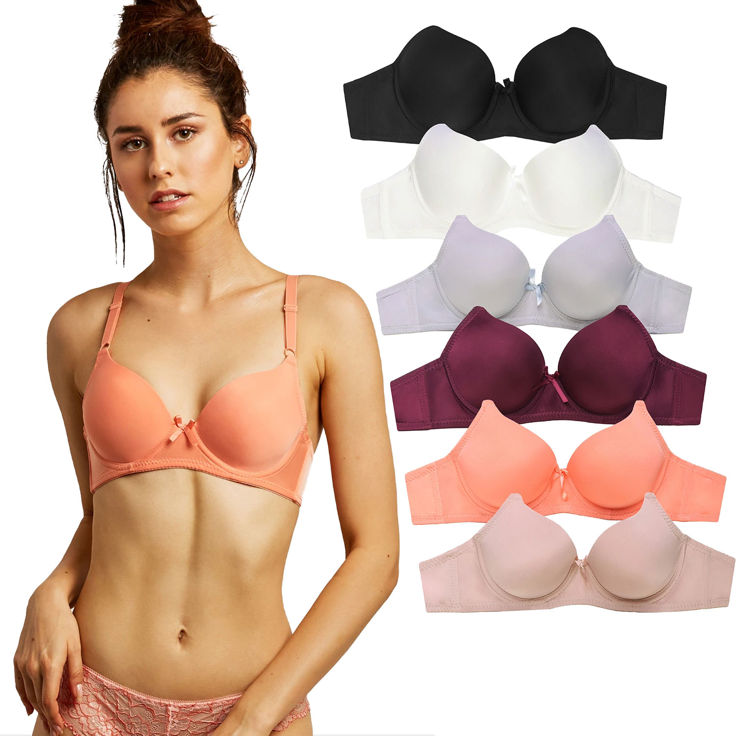 Ladies Full Cup Plain Cotton Bra Pack of 6