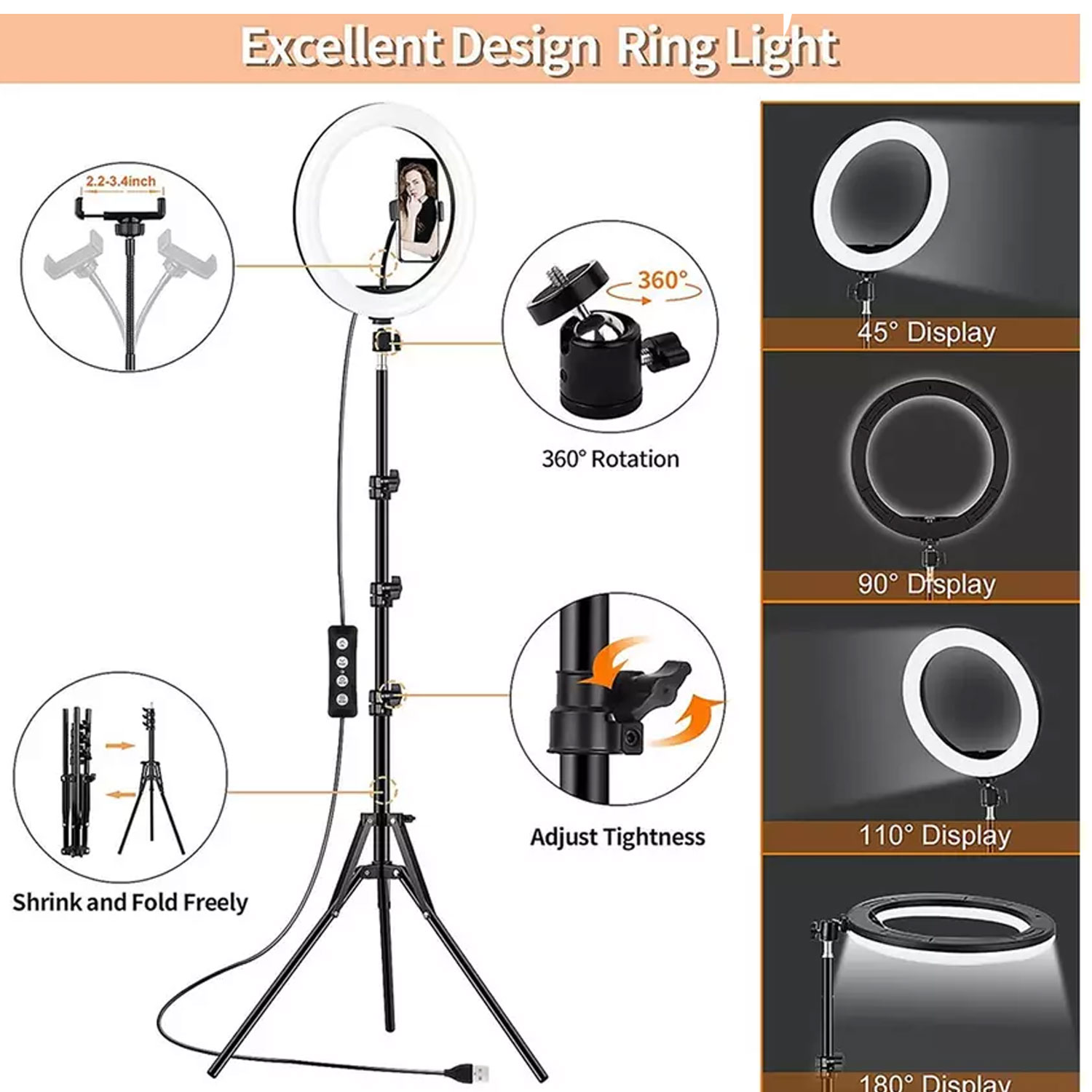 12inch RGB Ring Light with Foldable Tripod Stand And Phone Holder