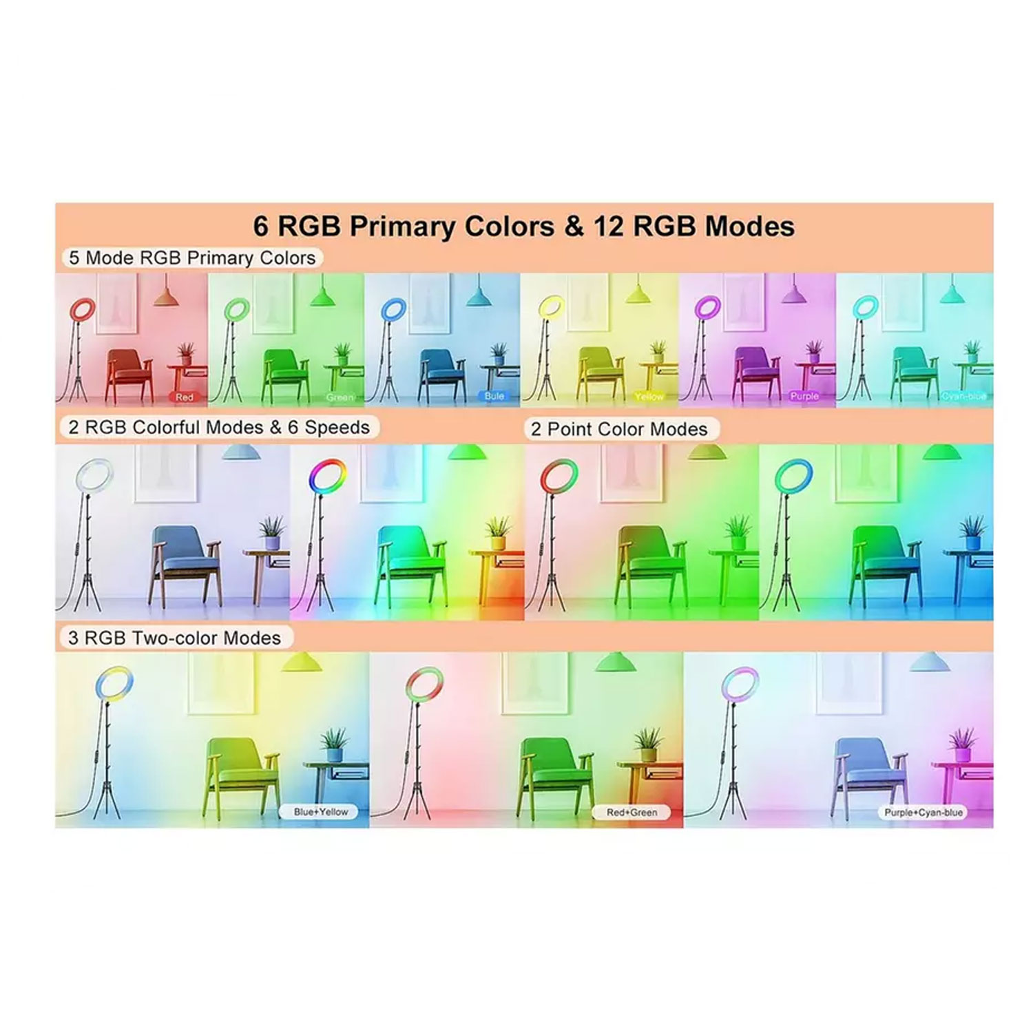 12inch RGB Ring Light with Foldable Tripod Stand And Phone Holder