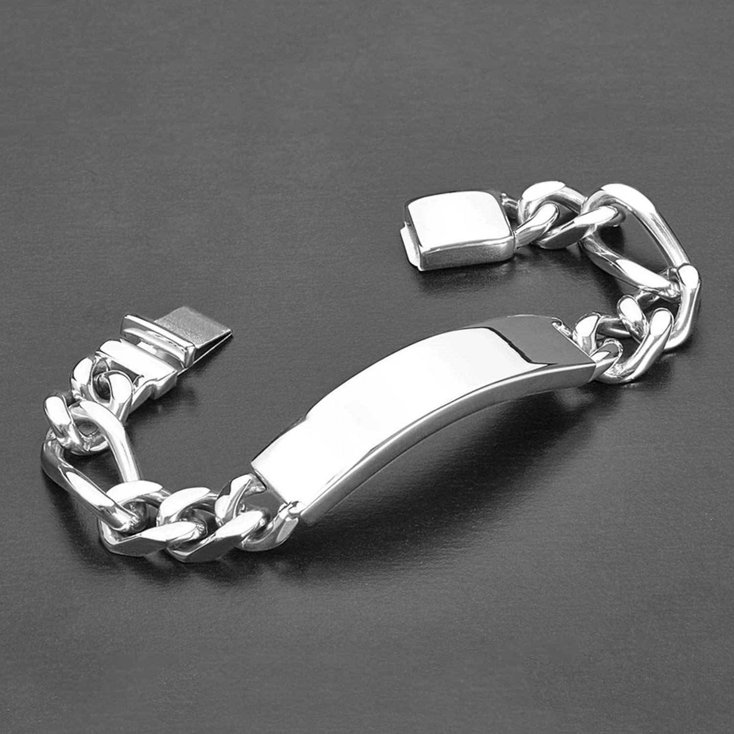 Engravable Stainless Steel ID Heavy Figaro Chain Bracelet (14mm) - 8"