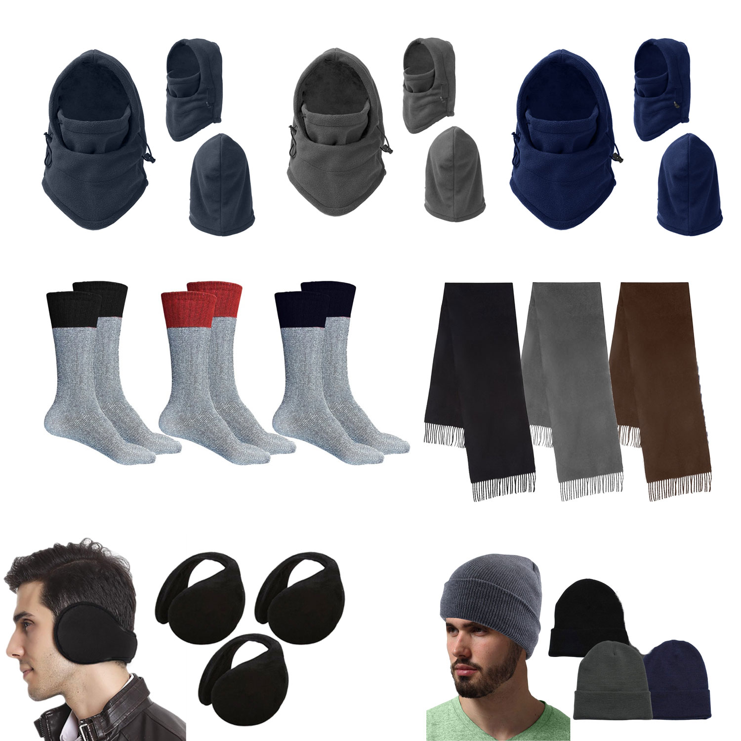 3 Pairs Socks, Hat, Scarf, Gloves, Ear Warmer
