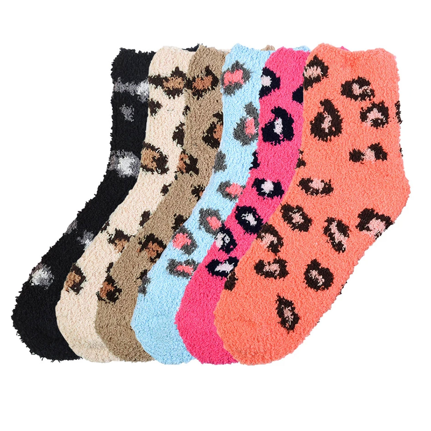 6 Pairs-Ladies Plush Soft Leopard Socks