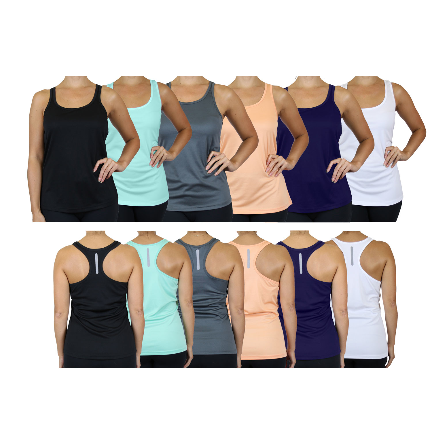 6-Pack Assorted Moisture Wicking Women's Racerback Tanks