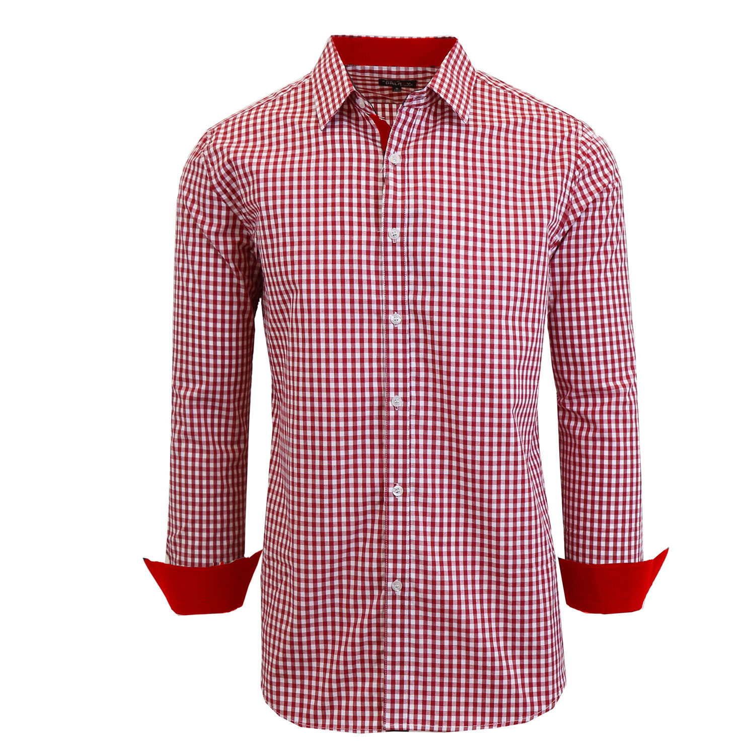 Men's Long Sleeve Slim Fitting Gingham Pattern Dress Shirts