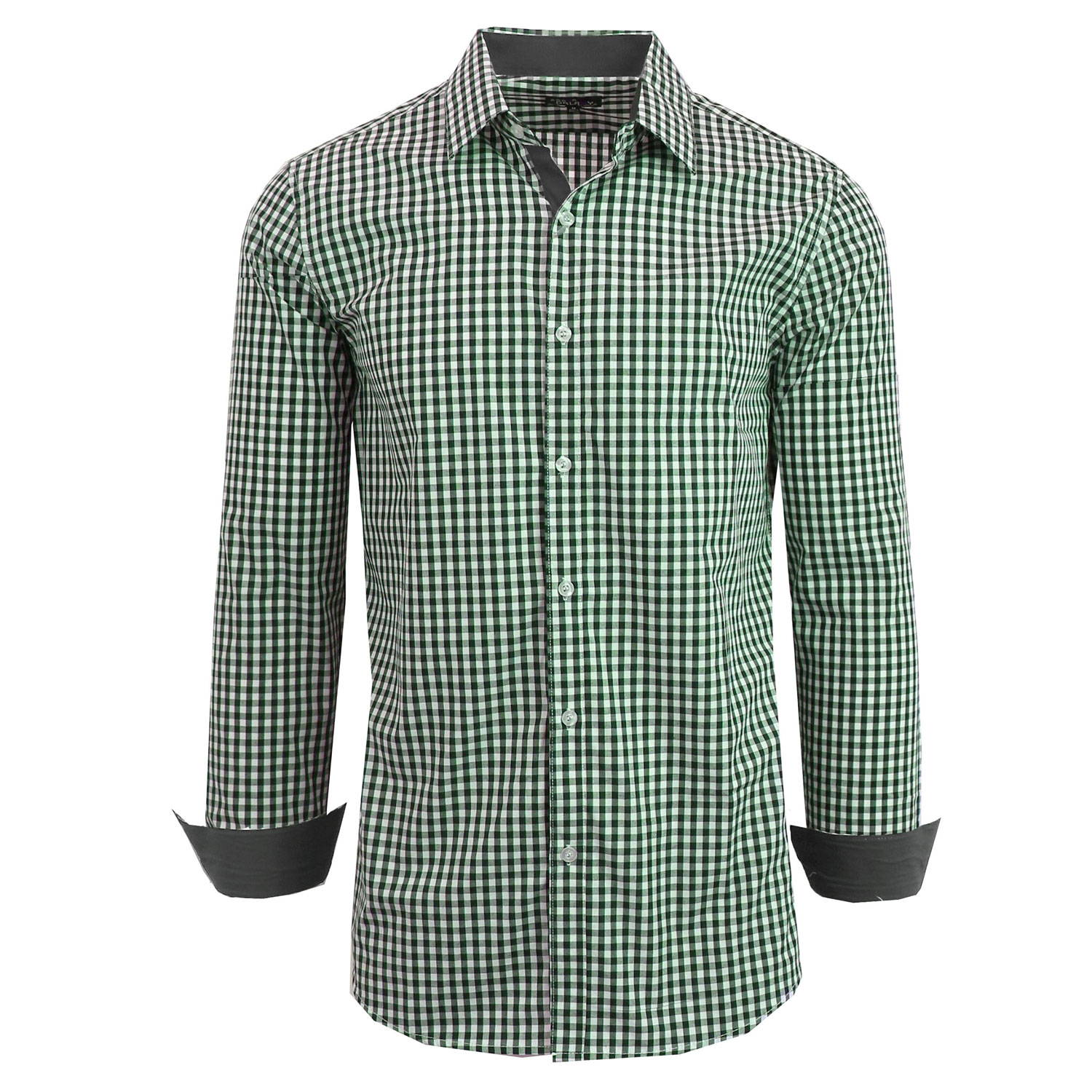 Men's Long Sleeve Slim Fitting Gingham Pattern Dress Shirts