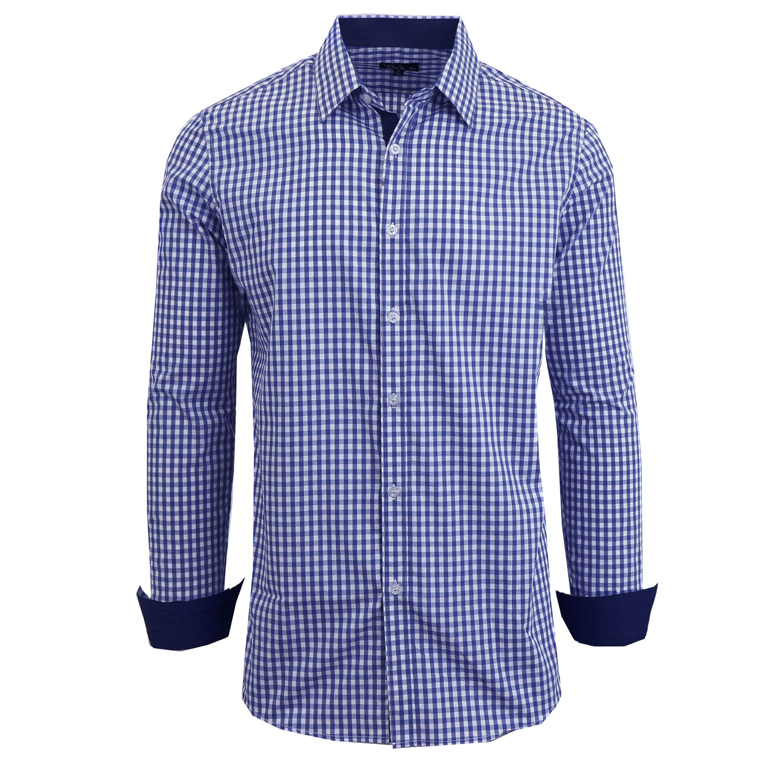 Men's Long Sleeve Slim Fitting Gingham Pattern Dress Shirts