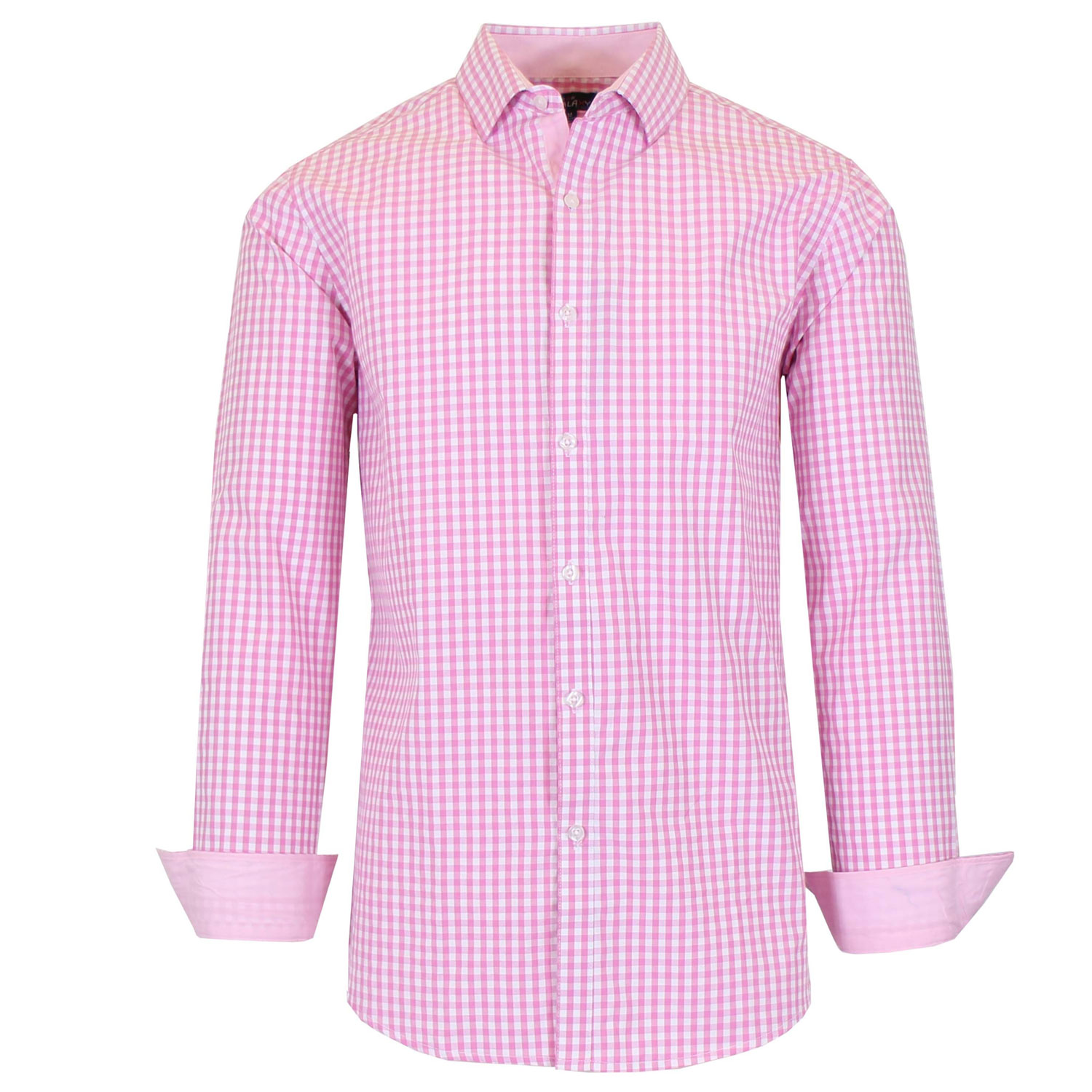 Men's Long Sleeve Slim Fitting Gingham Pattern Dress Shirts