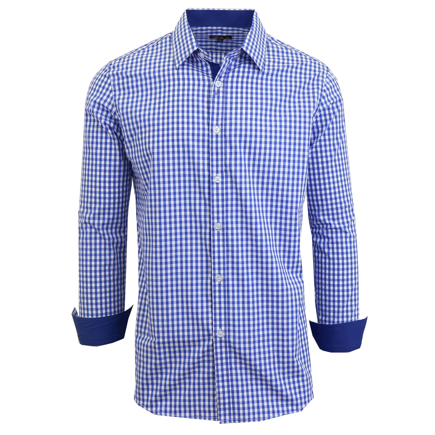 Men's Long Sleeve Slim Fitting Gingham Pattern Dress Shirts