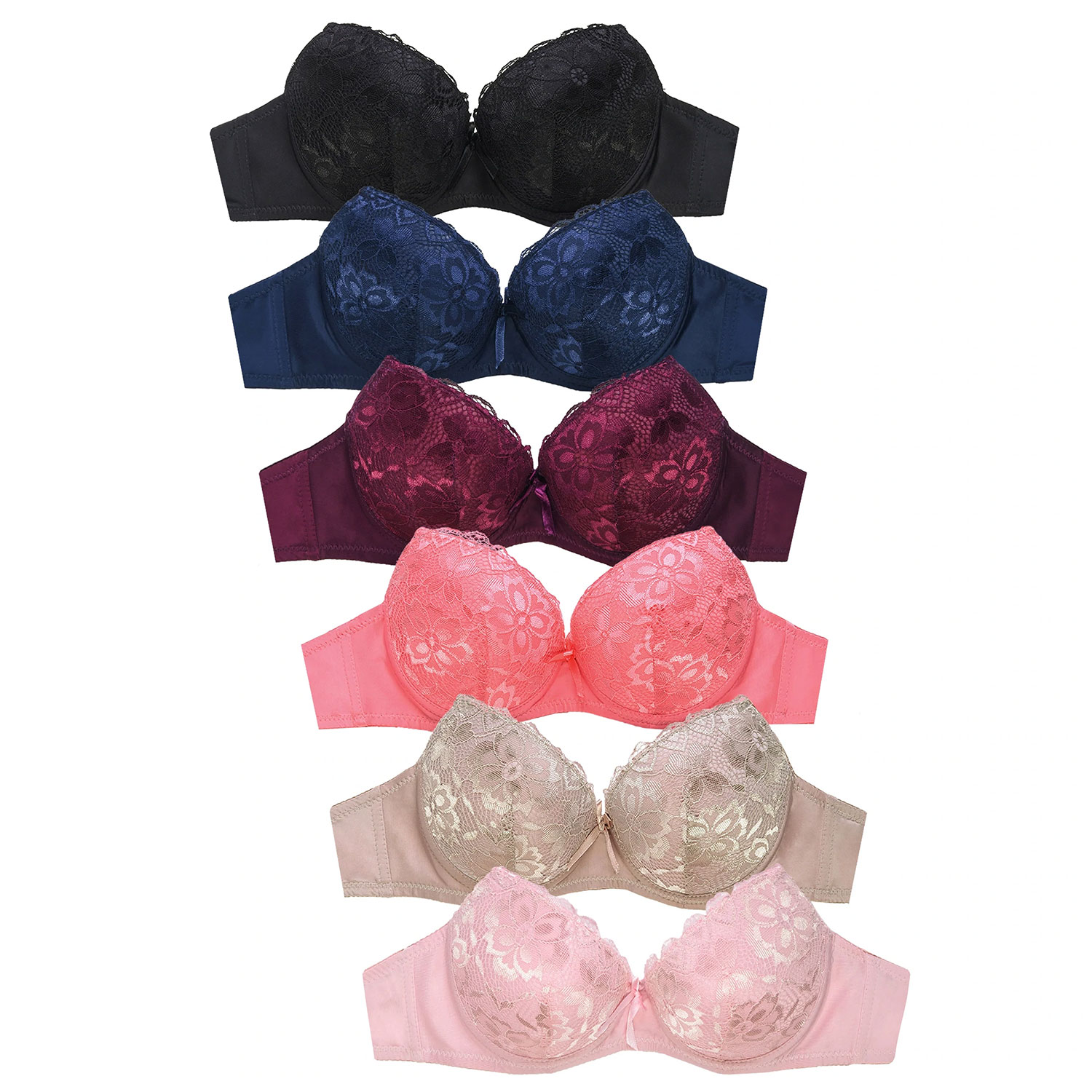 Mamia Ladies Lace Push-Up Bra Pack Of 6