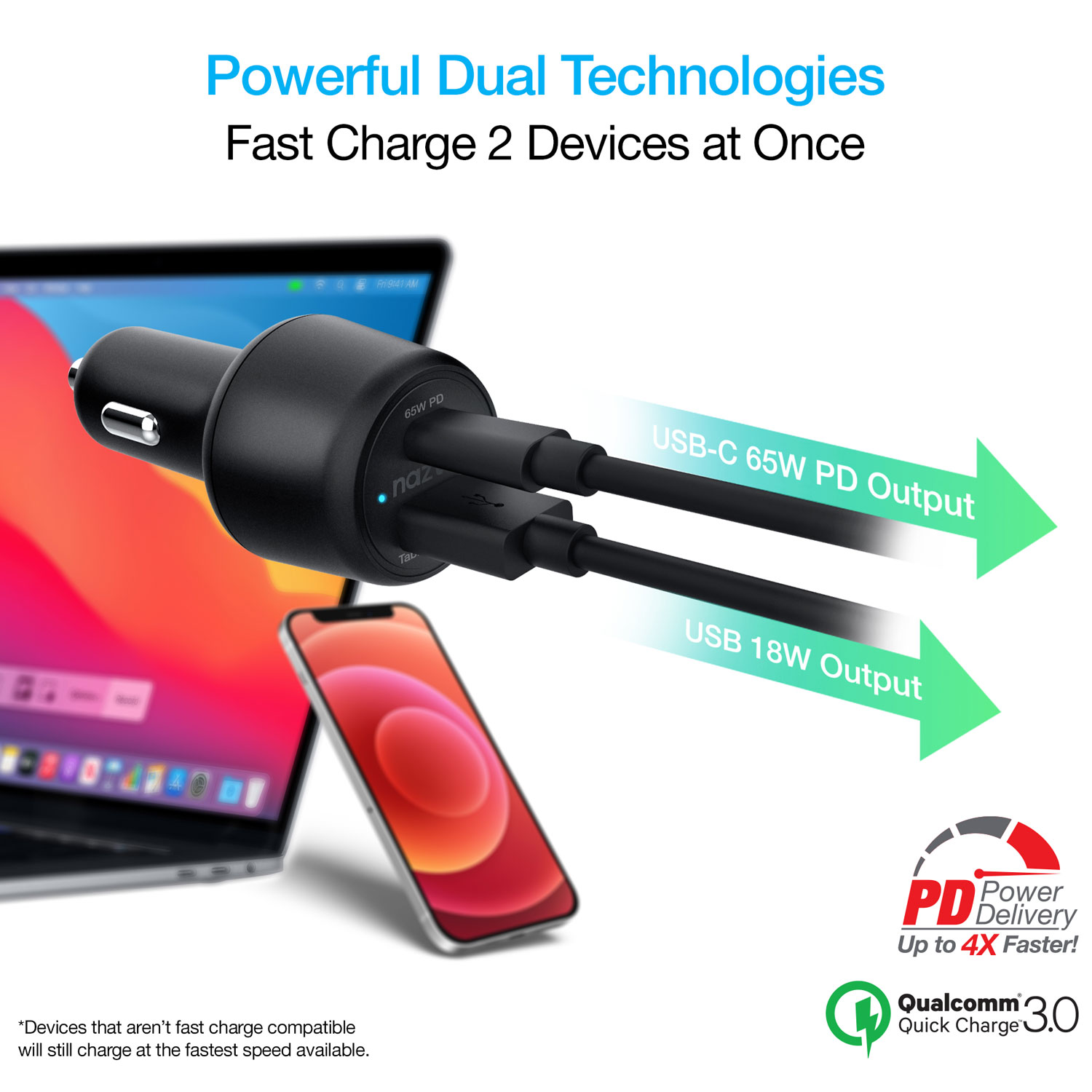 Naztech SpeedMax65 PD65W + QC3 Car Charger