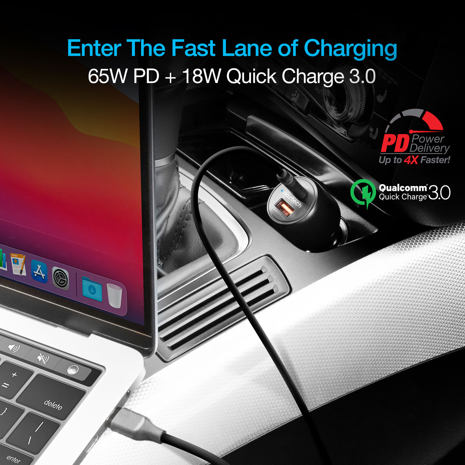 Naztech SpeedMax65 PD65W + QC3 Car Charger