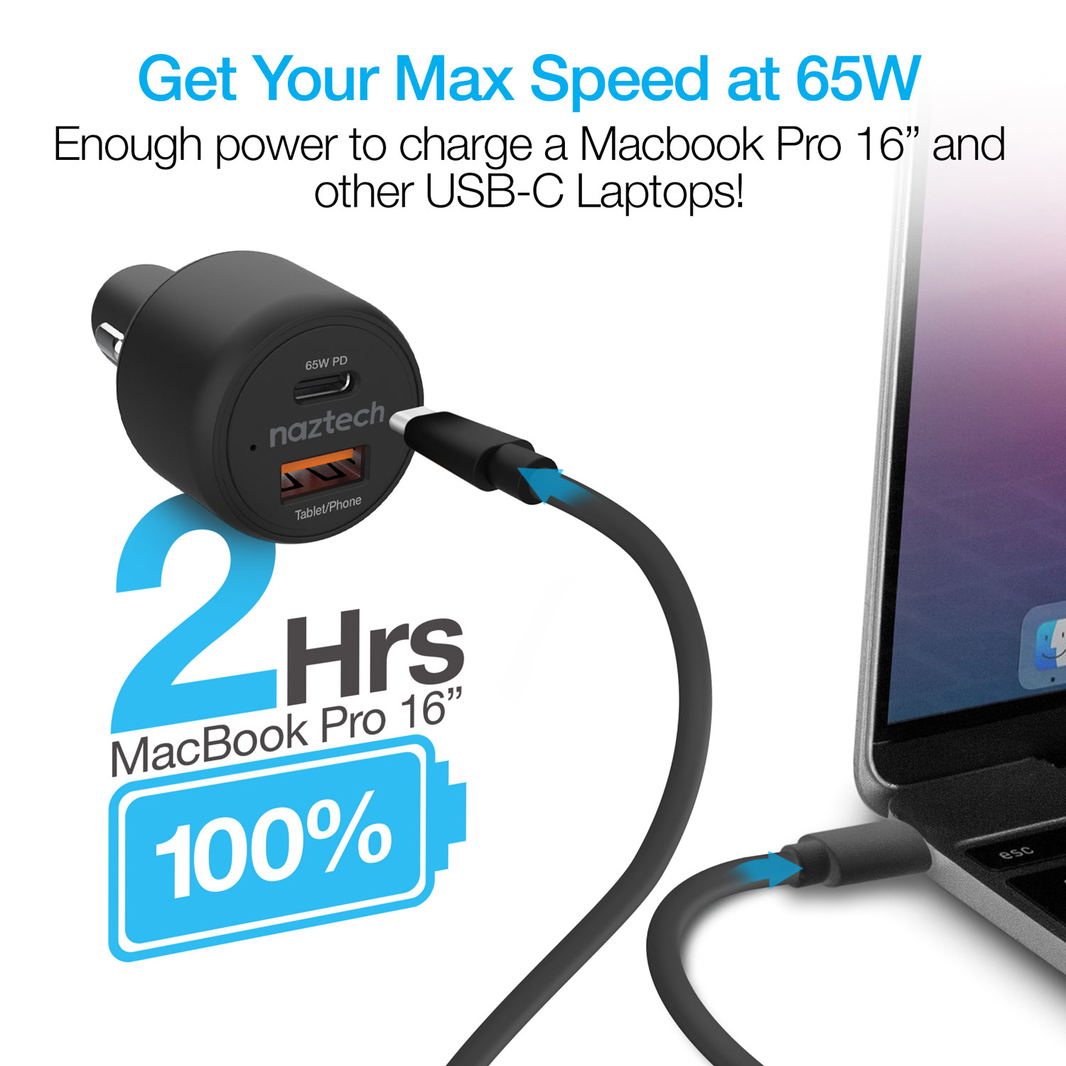 Naztech SpeedMax65 PD65W + QC3 Car Charger