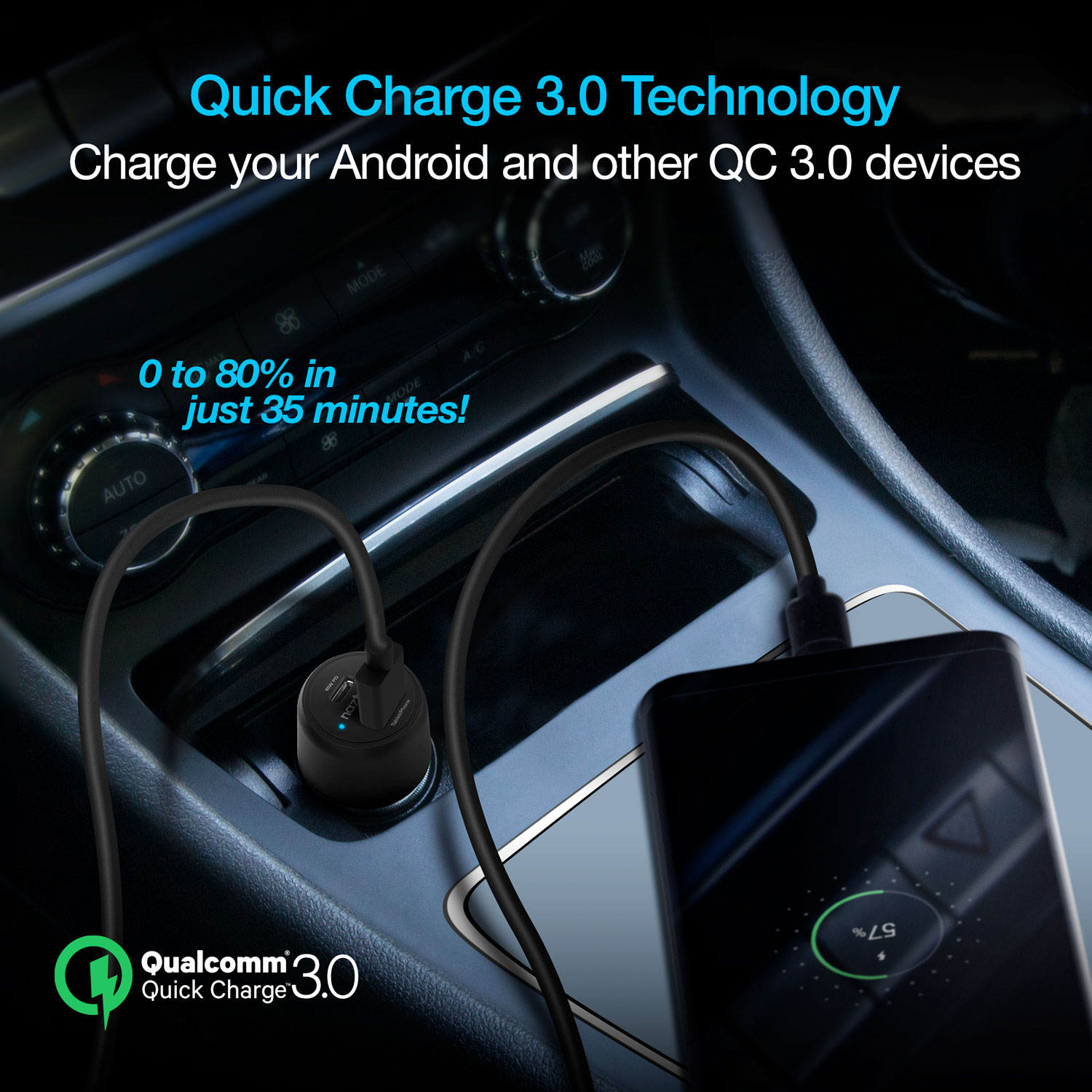 Naztech SpeedMax65 PD65W + QC3 Car Charger