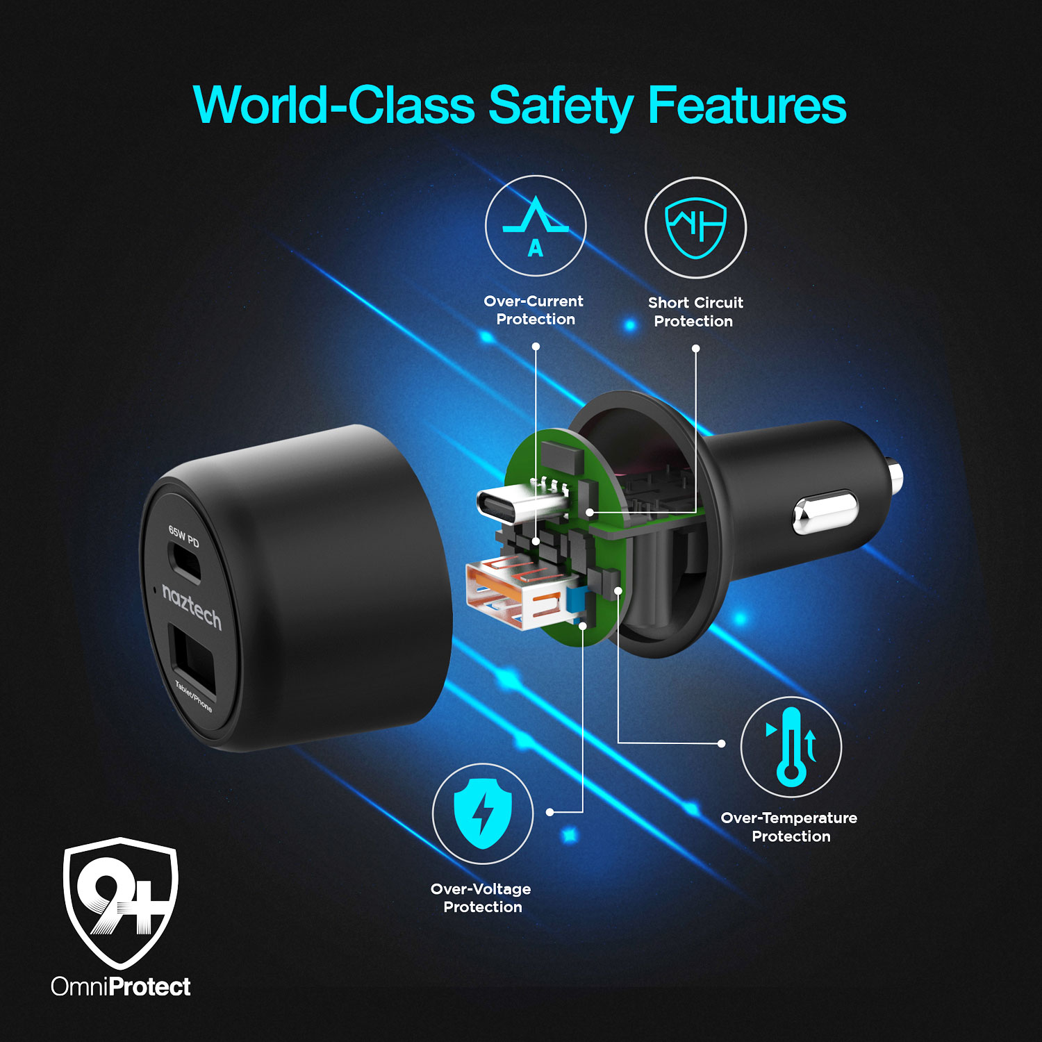 Naztech SpeedMax65 PD65W + QC3 Car Charger