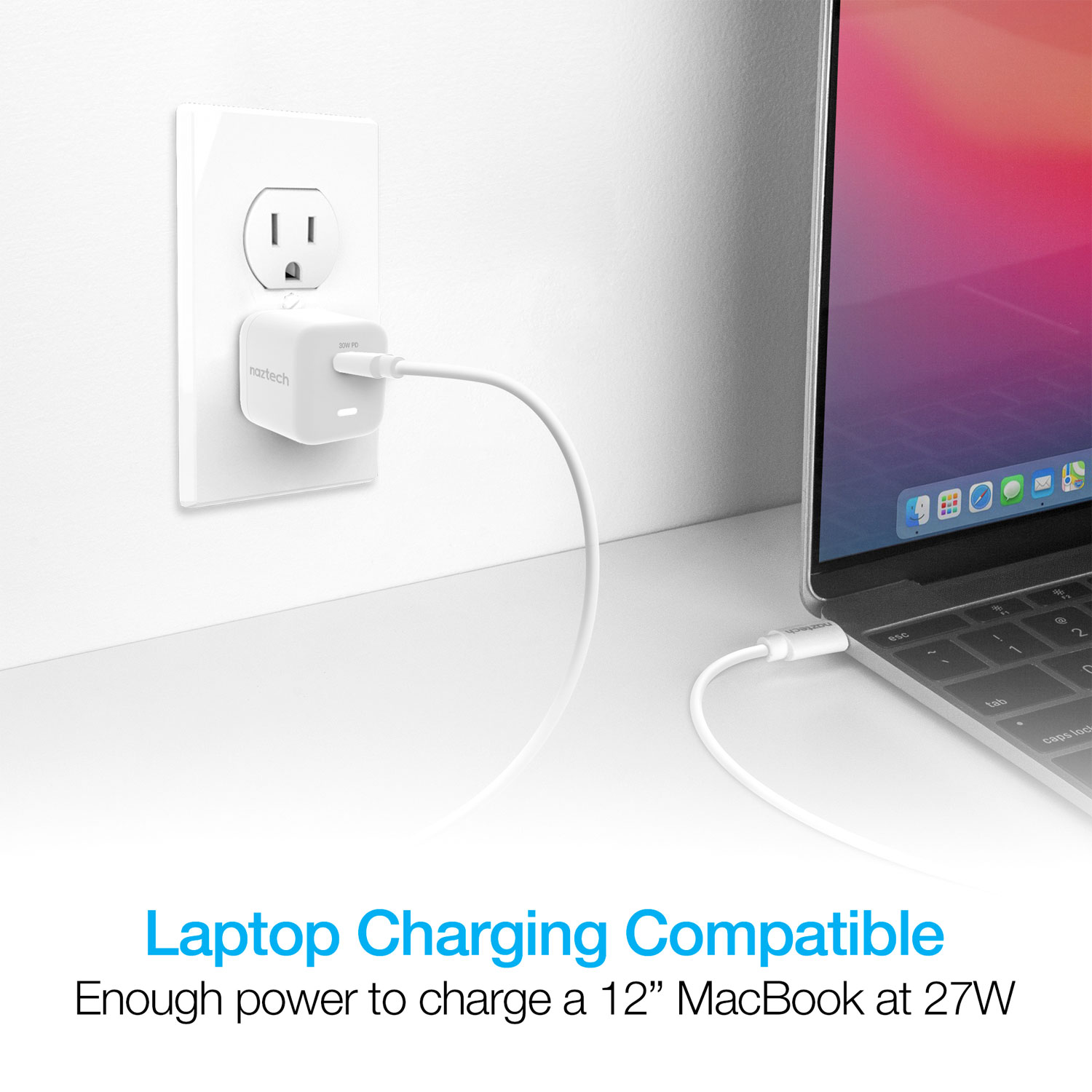 Naztech 30W PD Wall Charger + USB-C to Lightning Cable 4ft W