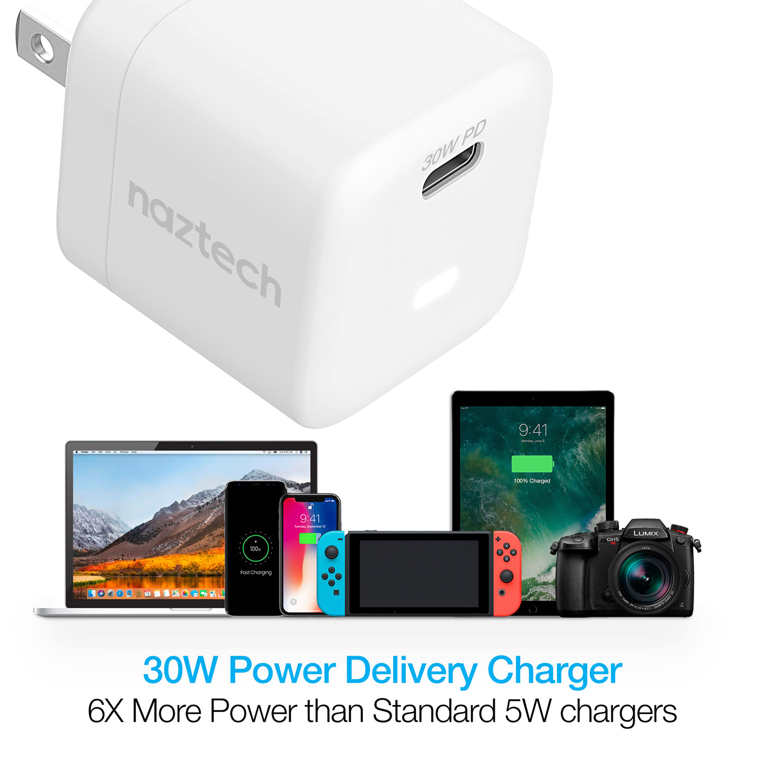 Naztech 30W PD Wall Charger + USB-C to Lightning Cable 4ft W