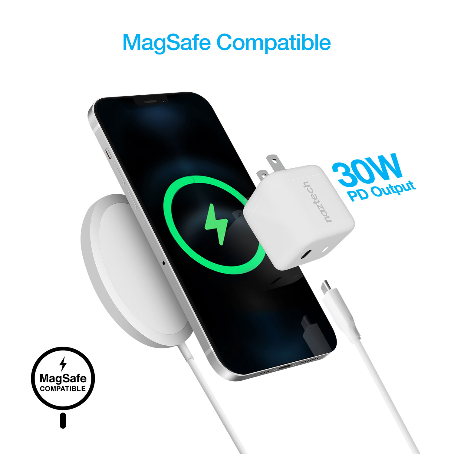 Naztech 30W PD Wall Charger + USB-C to Lightning Cable 4ft W