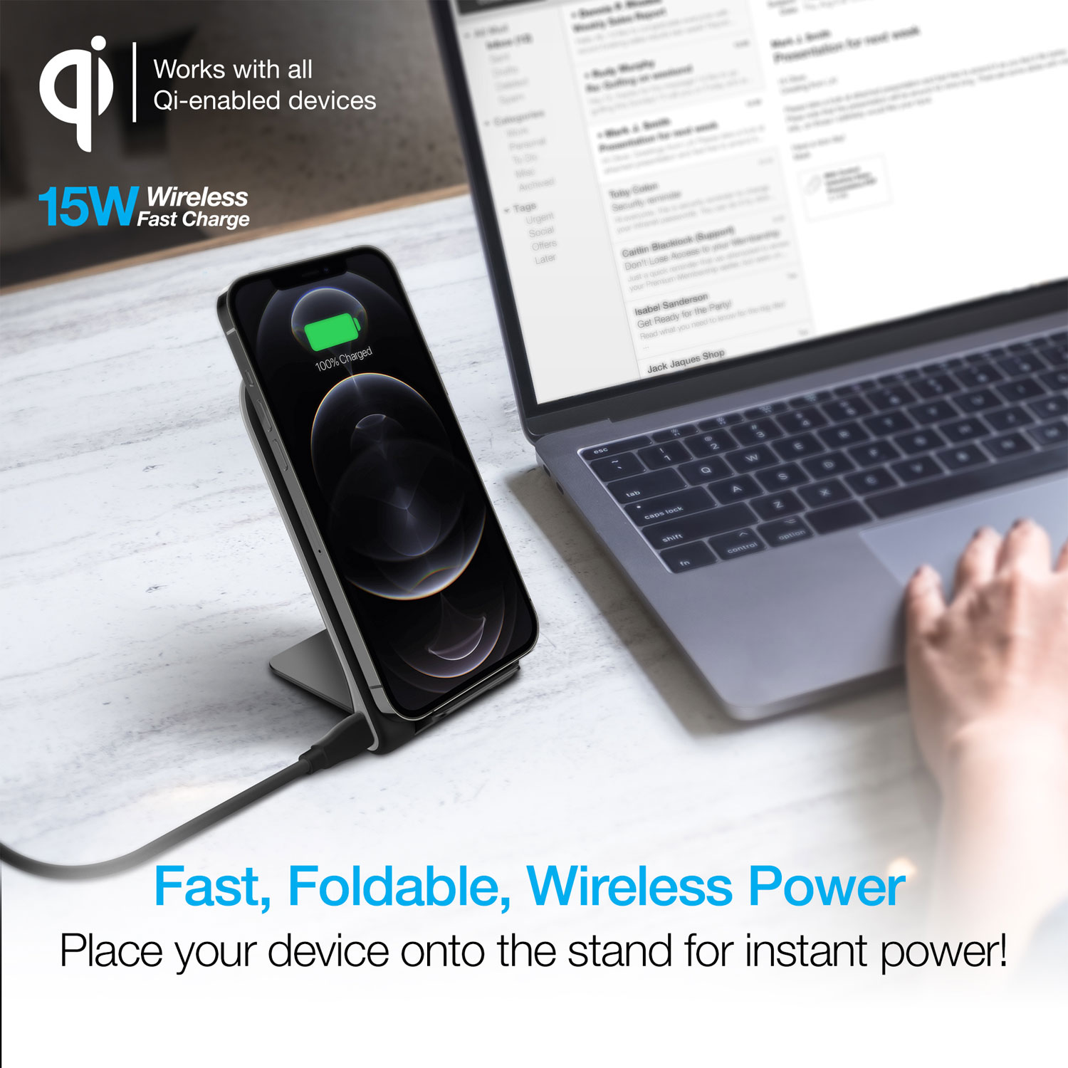 Naztech Power Stand 15W Foldable Fast Wireless Charger