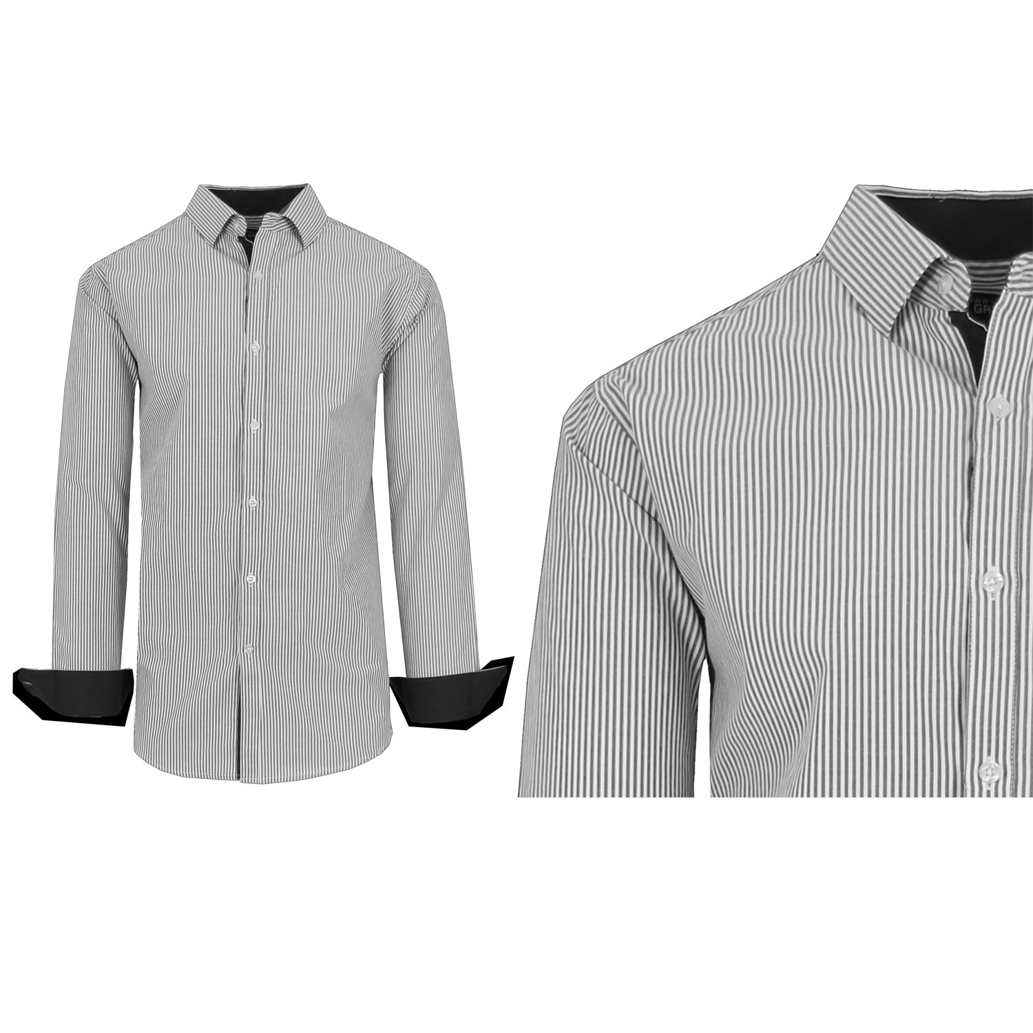 Men's Long Sleeve Slim Fitting Pinstripe Pattern Dress Shirts
