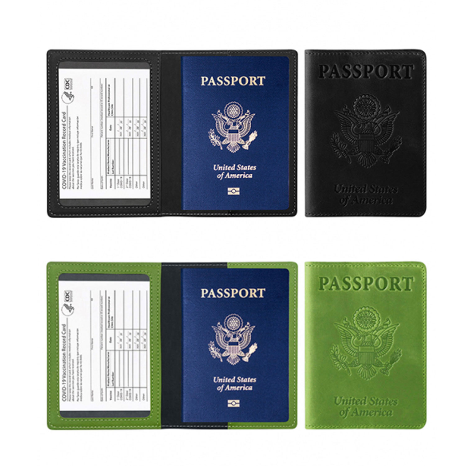 Passport Holder With CDC Vaccination Card Protector 2 Pack