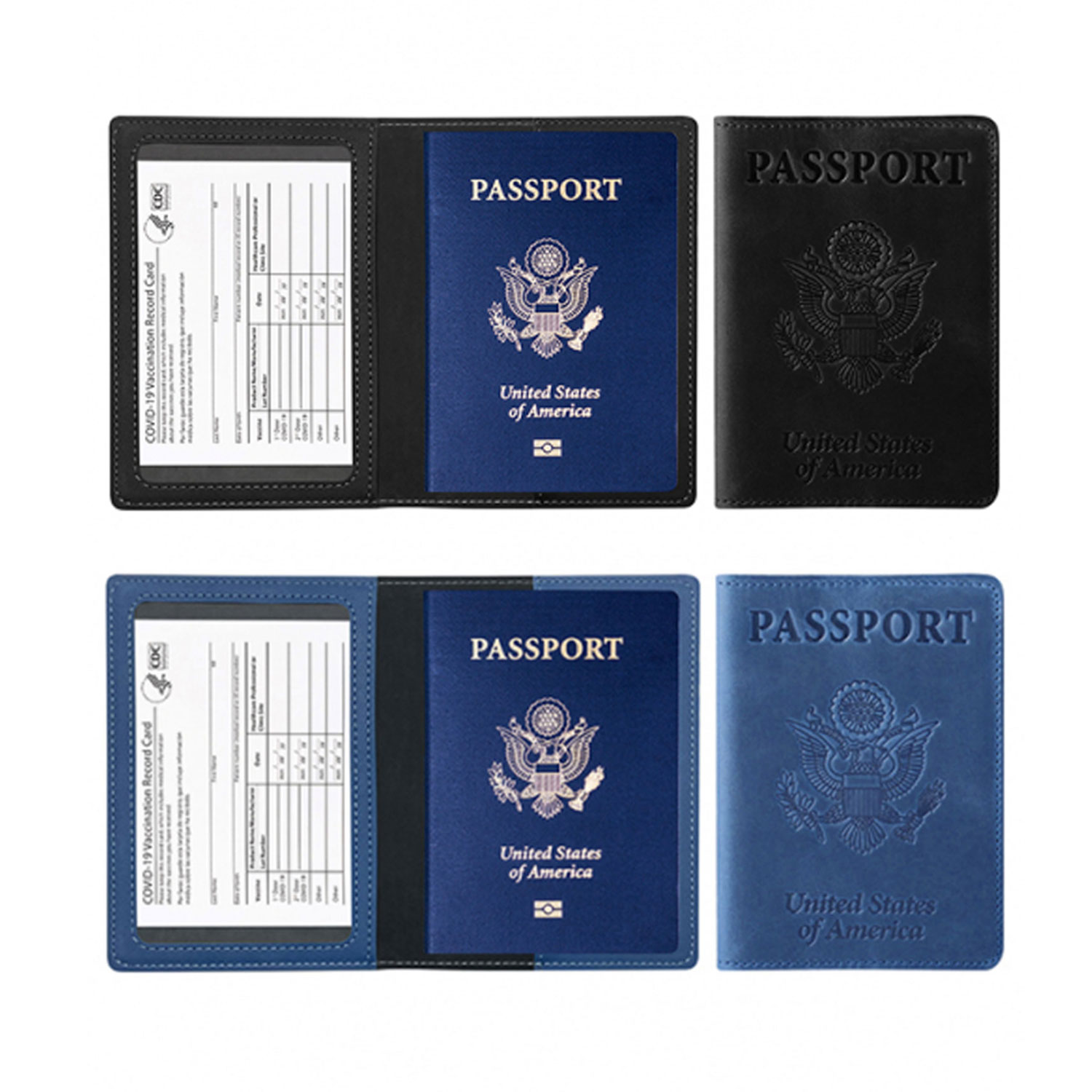 Passport Holder With CDC Vaccination Card Protector 2 Pack