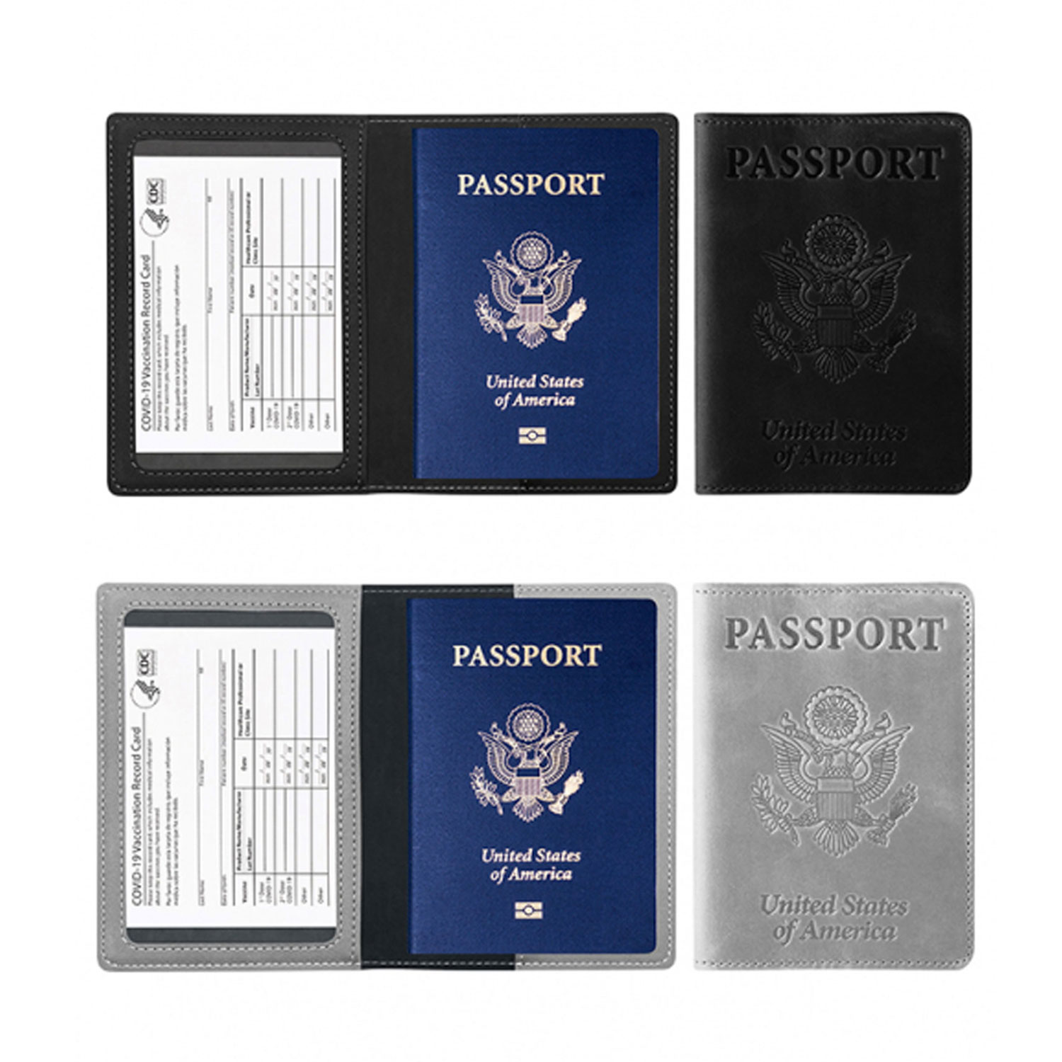 Passport Holder With CDC Vaccination Card Protector 2 Pack