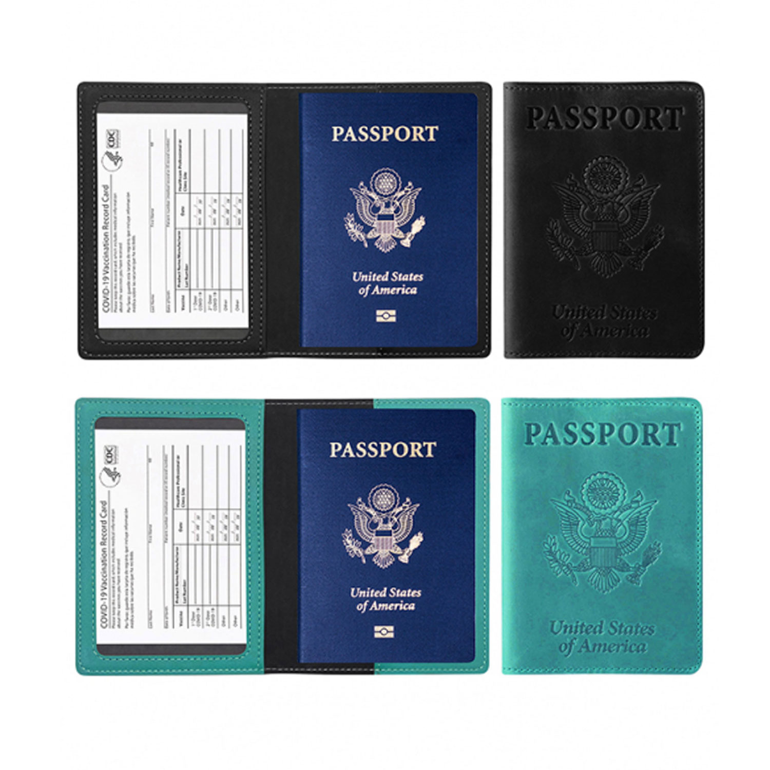 Passport Holder With CDC Vaccination Card Protector 2 Pack