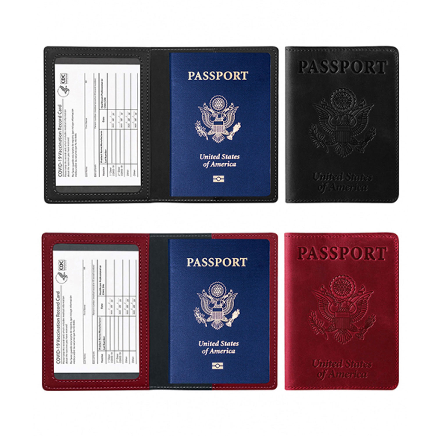 Passport Holder With CDC Vaccination Card Protector 2 Pack