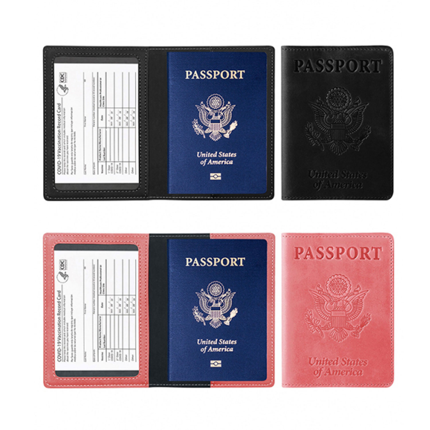 Passport Holder With CDC Vaccination Card Protector 2 Pack