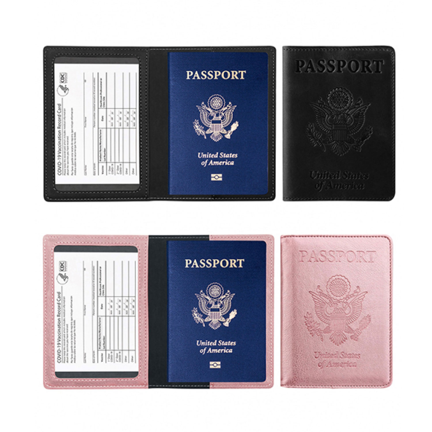 Passport Holder With CDC Vaccination Card Protector 2 Pack