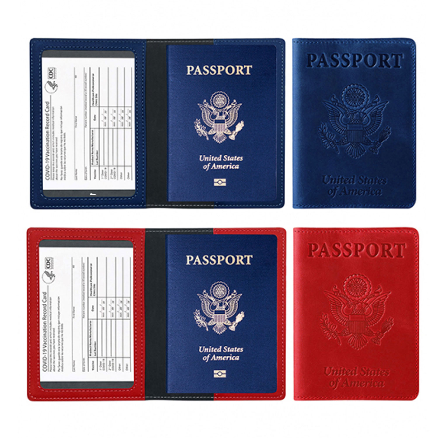 Passport Holder With CDC Vaccination Card Protector 2 Pack