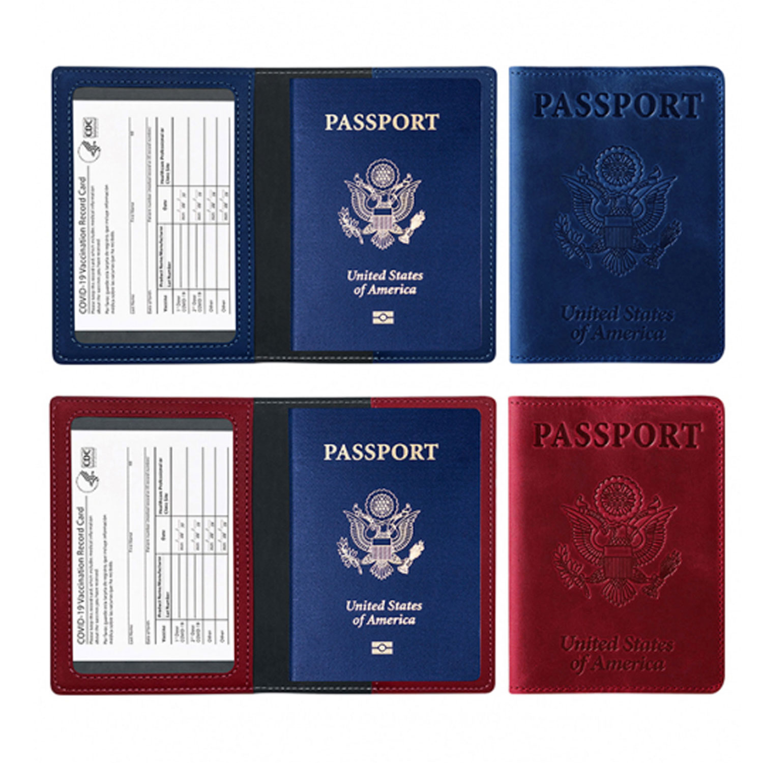 Passport Holder With CDC Vaccination Card Protector 2 Pack