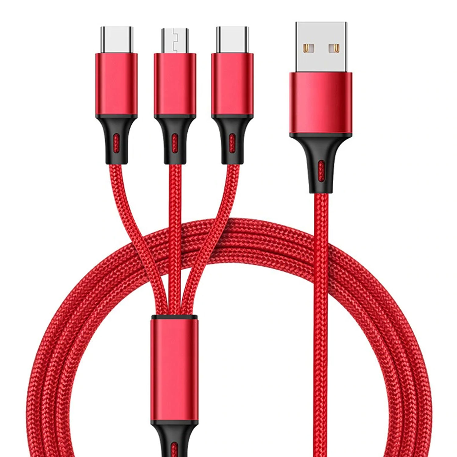 3-In-1 Nylon Braided 4 Feet Charging Cable