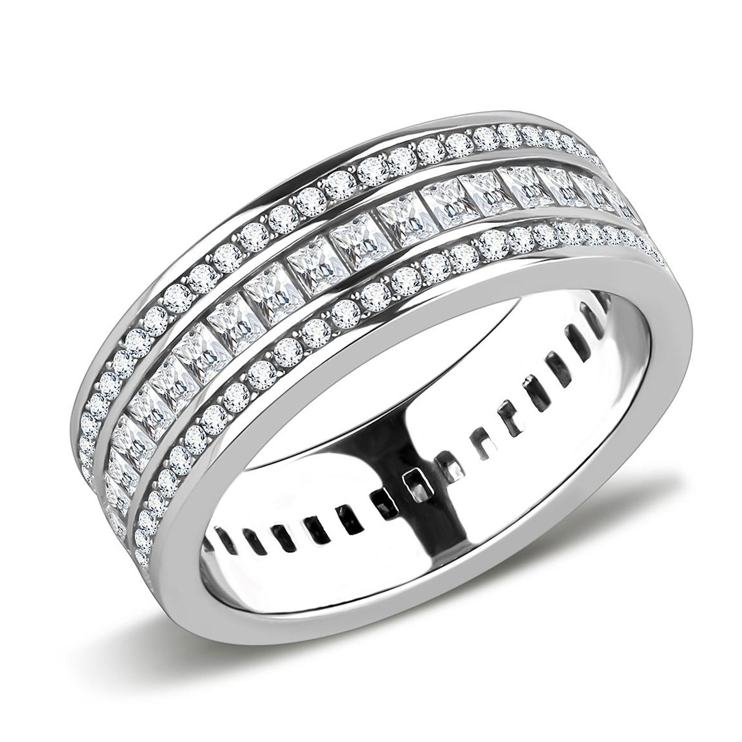 TK3435-5-High Polished (No Plating) Stainless Steel Ring With AAA Grade CZ In Clear