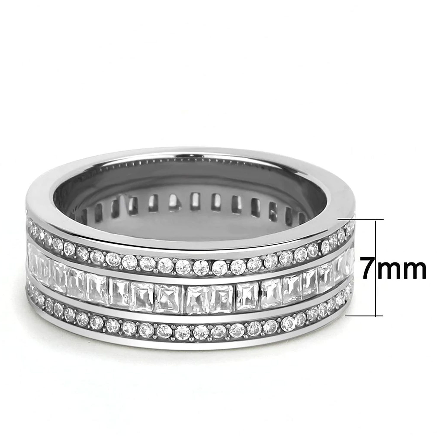 TK3435-5-High Polished (No Plating) Stainless Steel Ring With AAA Grade CZ In Clear