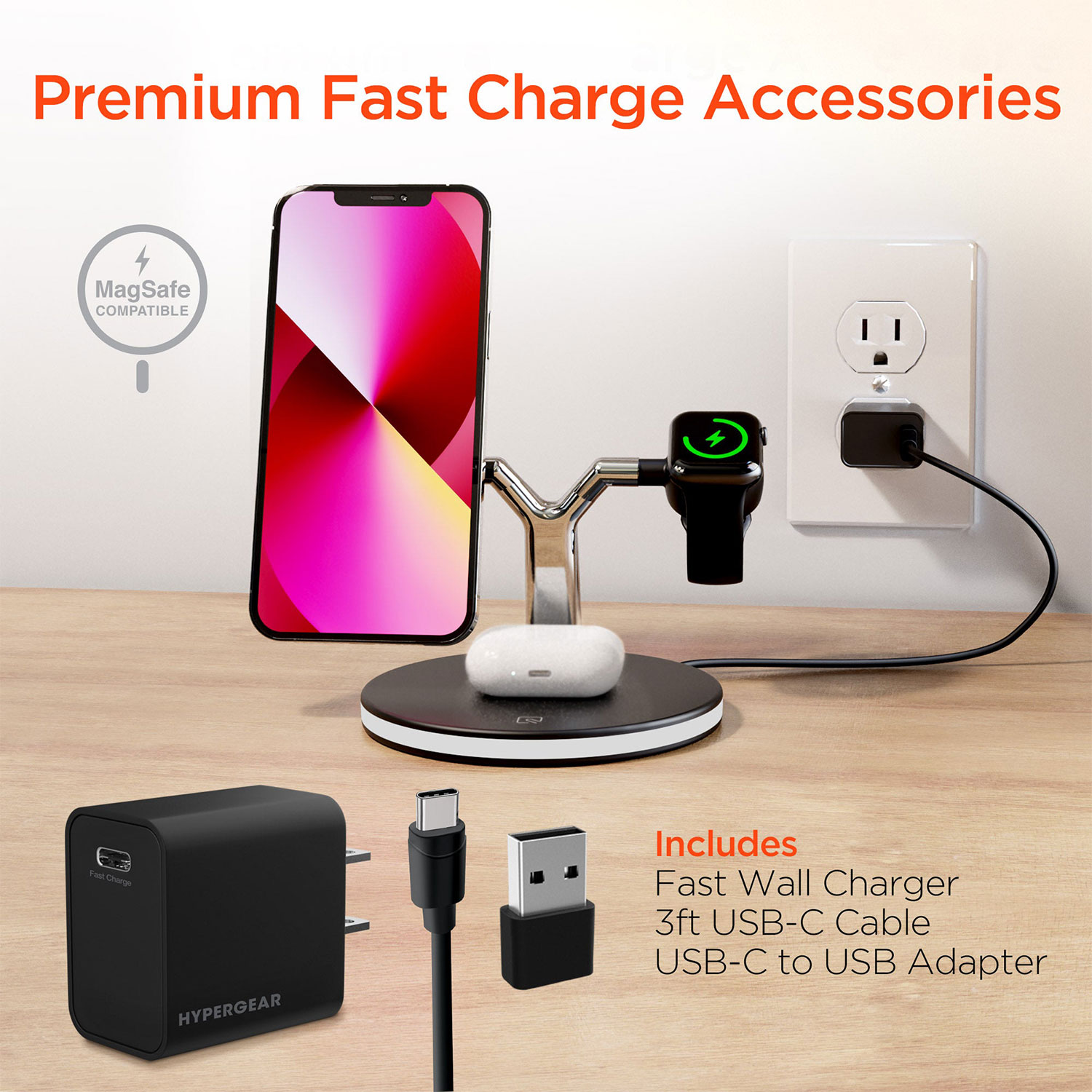 HyperGear MaxCharge 3-in-1 Wireless Charging Stand Black