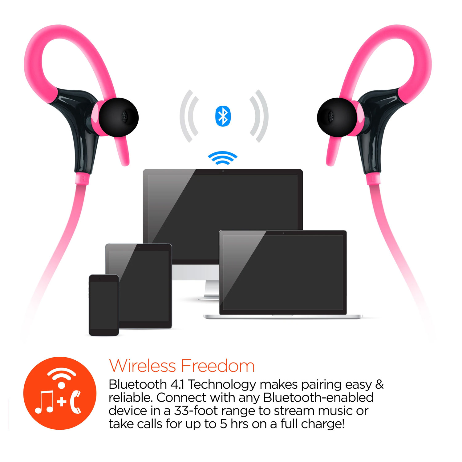 HyperGear Marathon Wireless Sports Earphones Active Pink