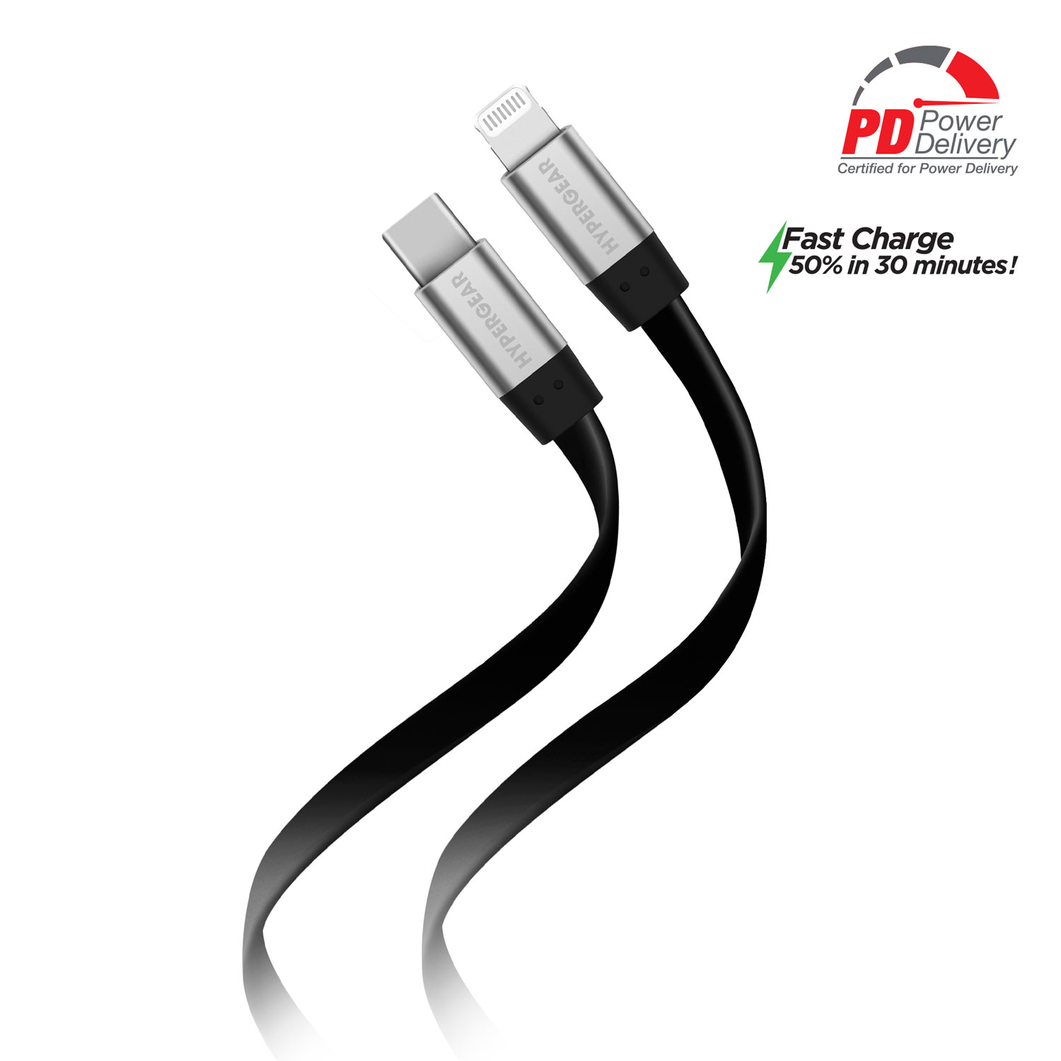 HyperGear Flexi USB-C to Lightning Flat Cable 6ft Black