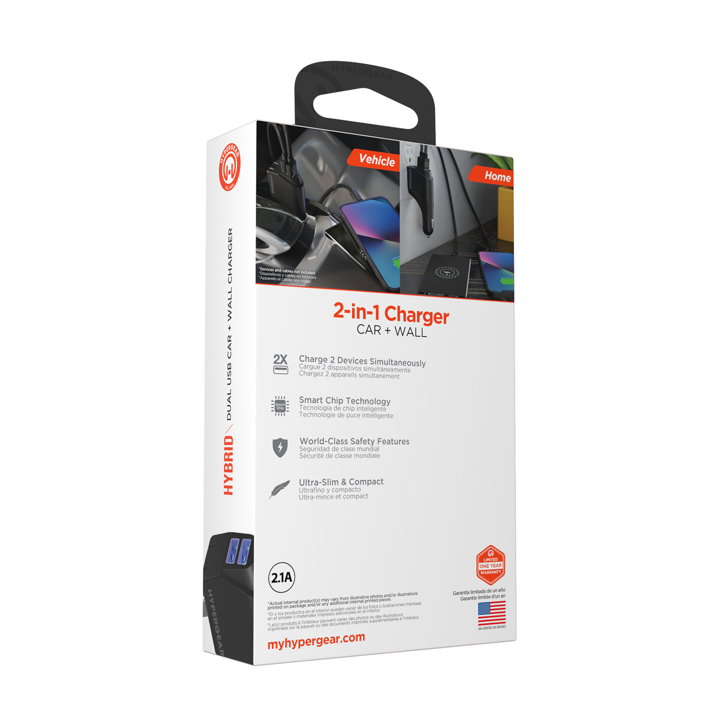 HyperGear Hybrid 2.1A Dual USB Car Wall Charger