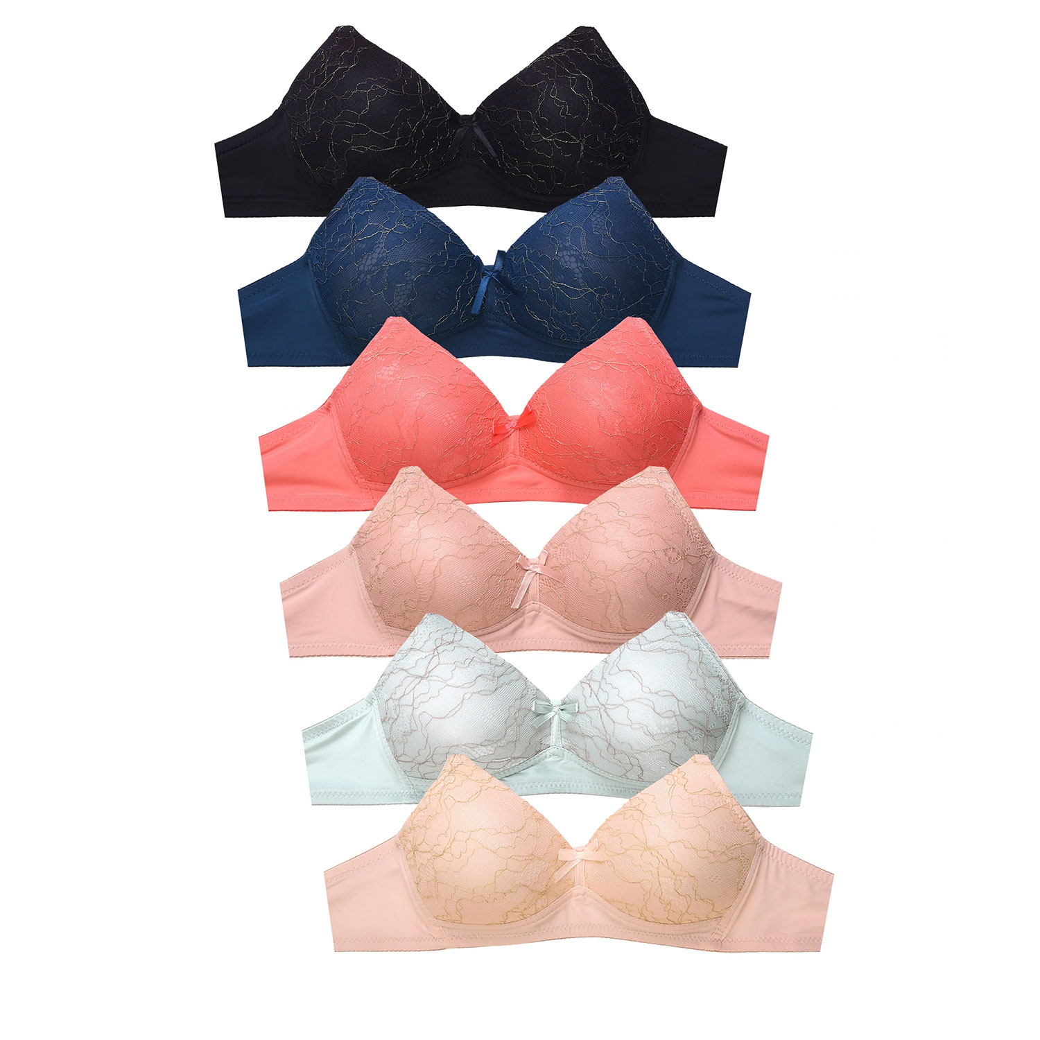 Mamia Ladies Lace No Wire Bra Pack of 6