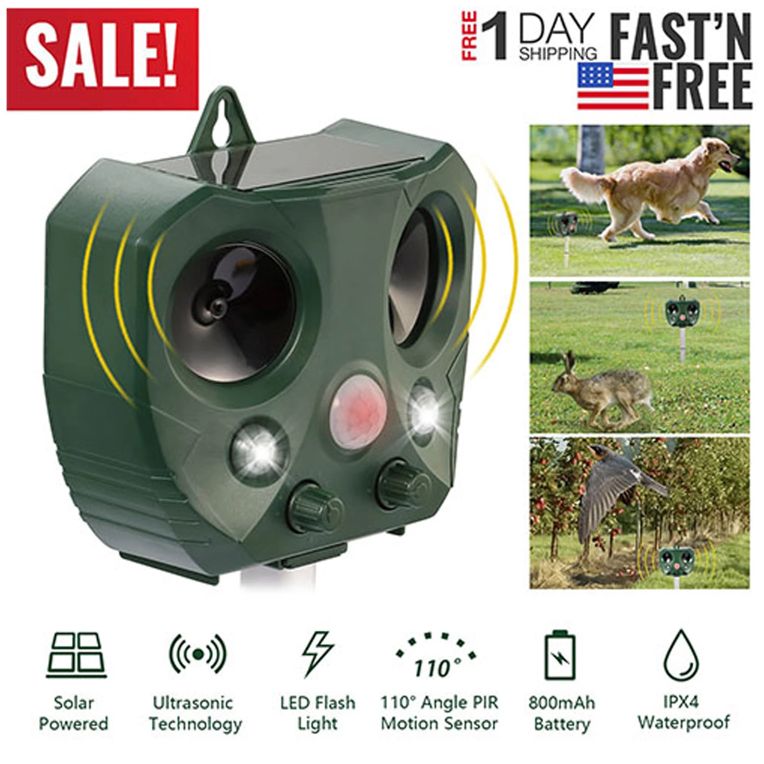 with Sound Motion Animal Repeller Ultrasonic Solar Powered Pest Repellent 
