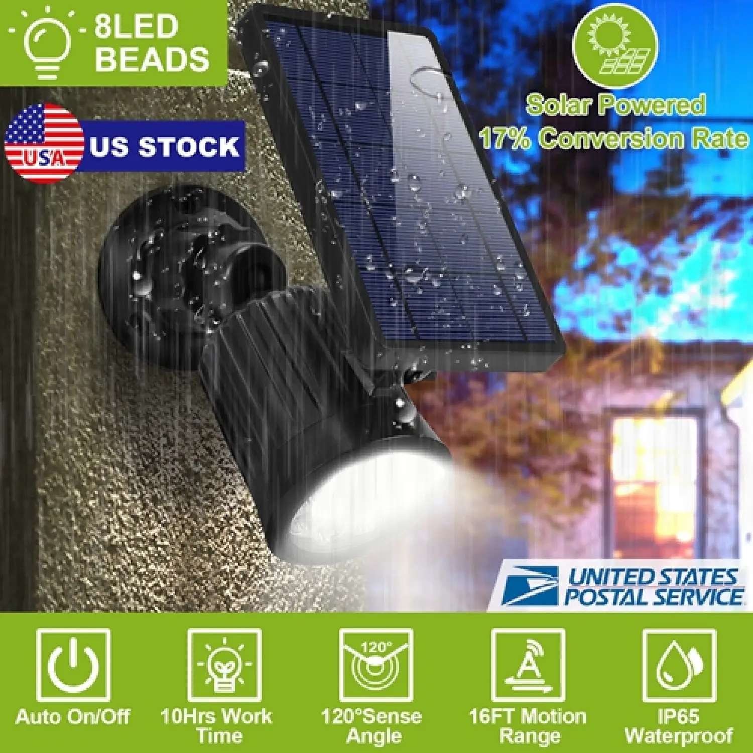 Outdoor Solar Powered LED Spotlights Motion Sensor IP65 Waterproof Security Lights
